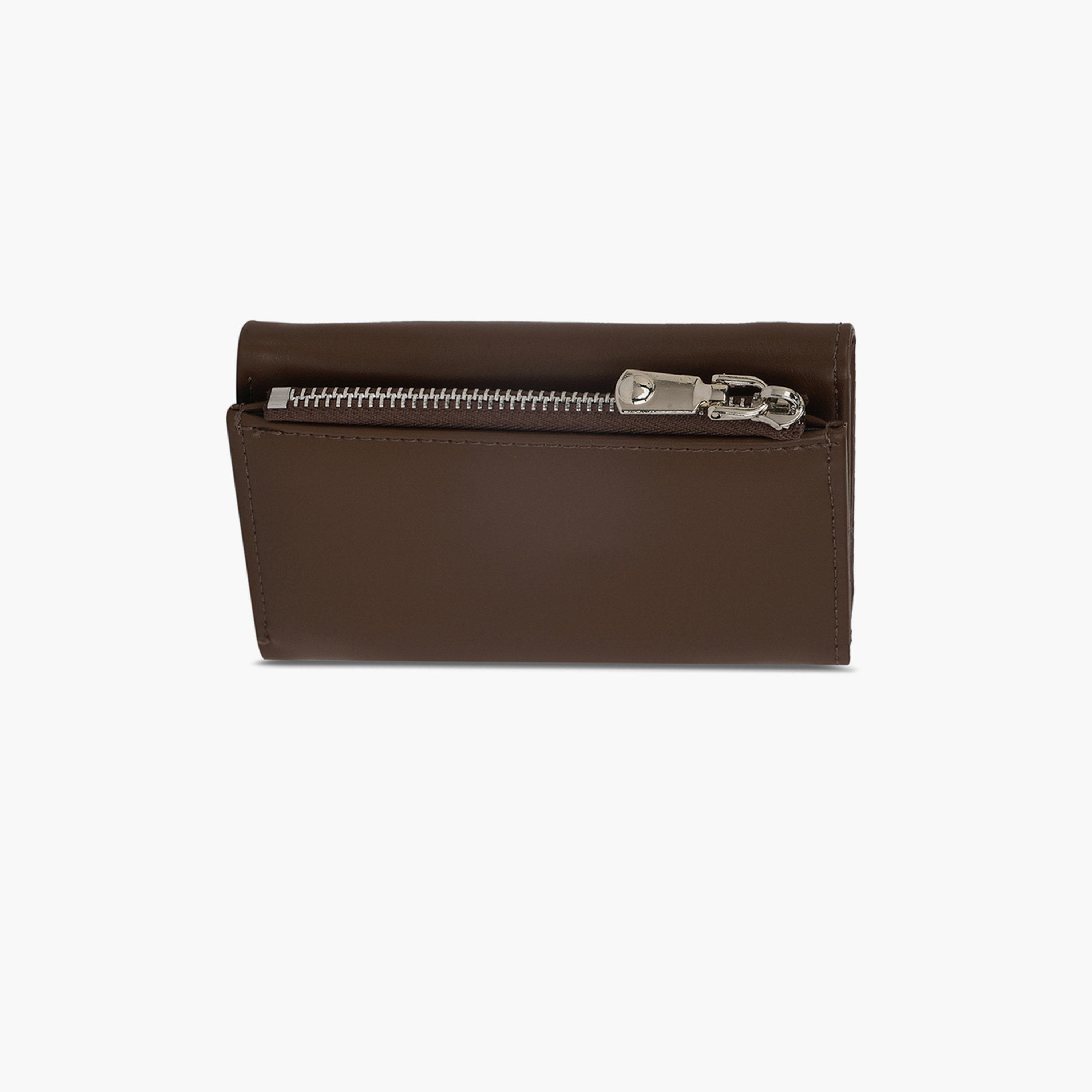 Globus X Styli Brown Textured Tri-Fold Wallet with Zip Coin Pocket-women-bagsandwallets-wallets-image-2