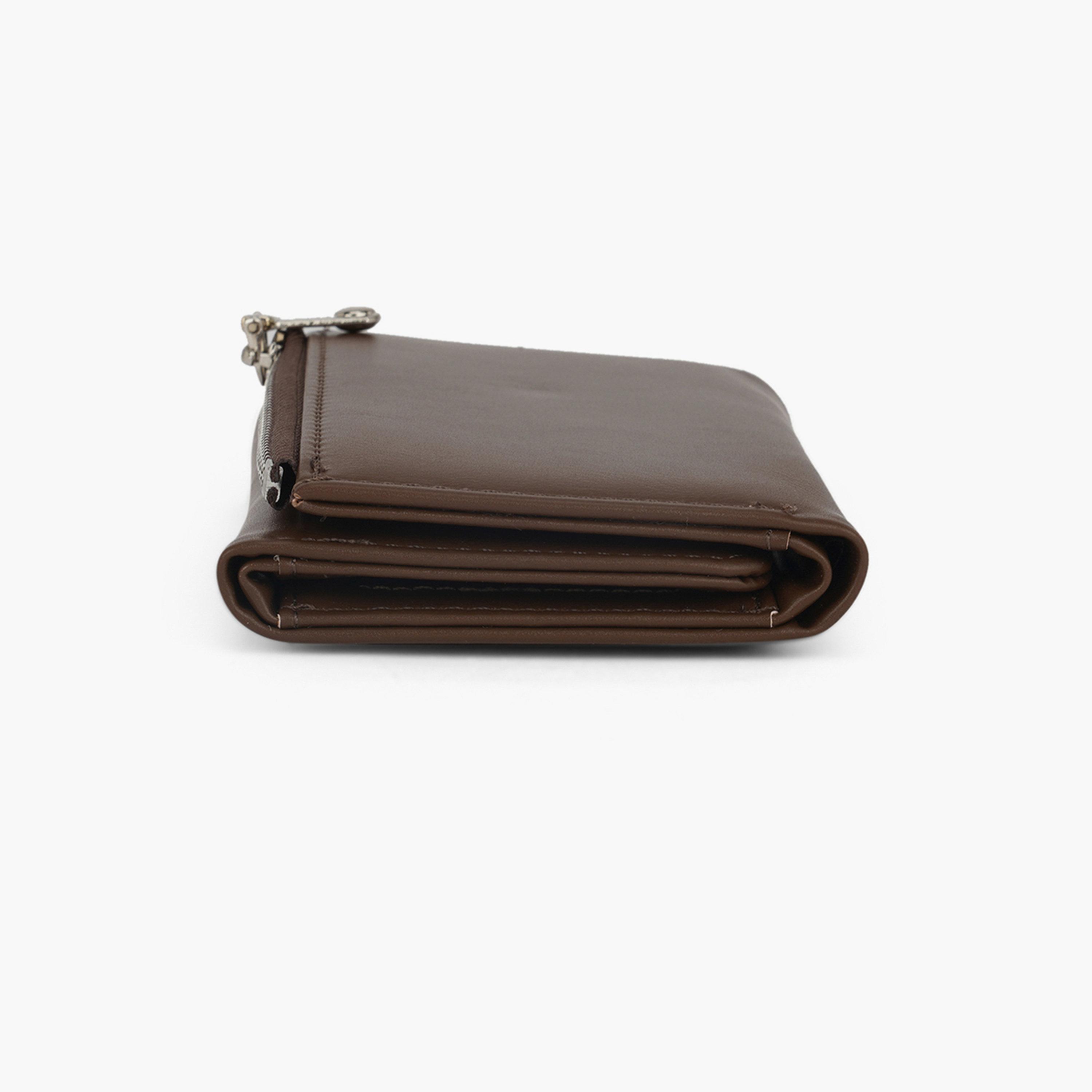 Globus X Styli Brown Textured Tri-Fold Wallet with Zip Coin Pocket-women-bagsandwallets-wallets-image-4