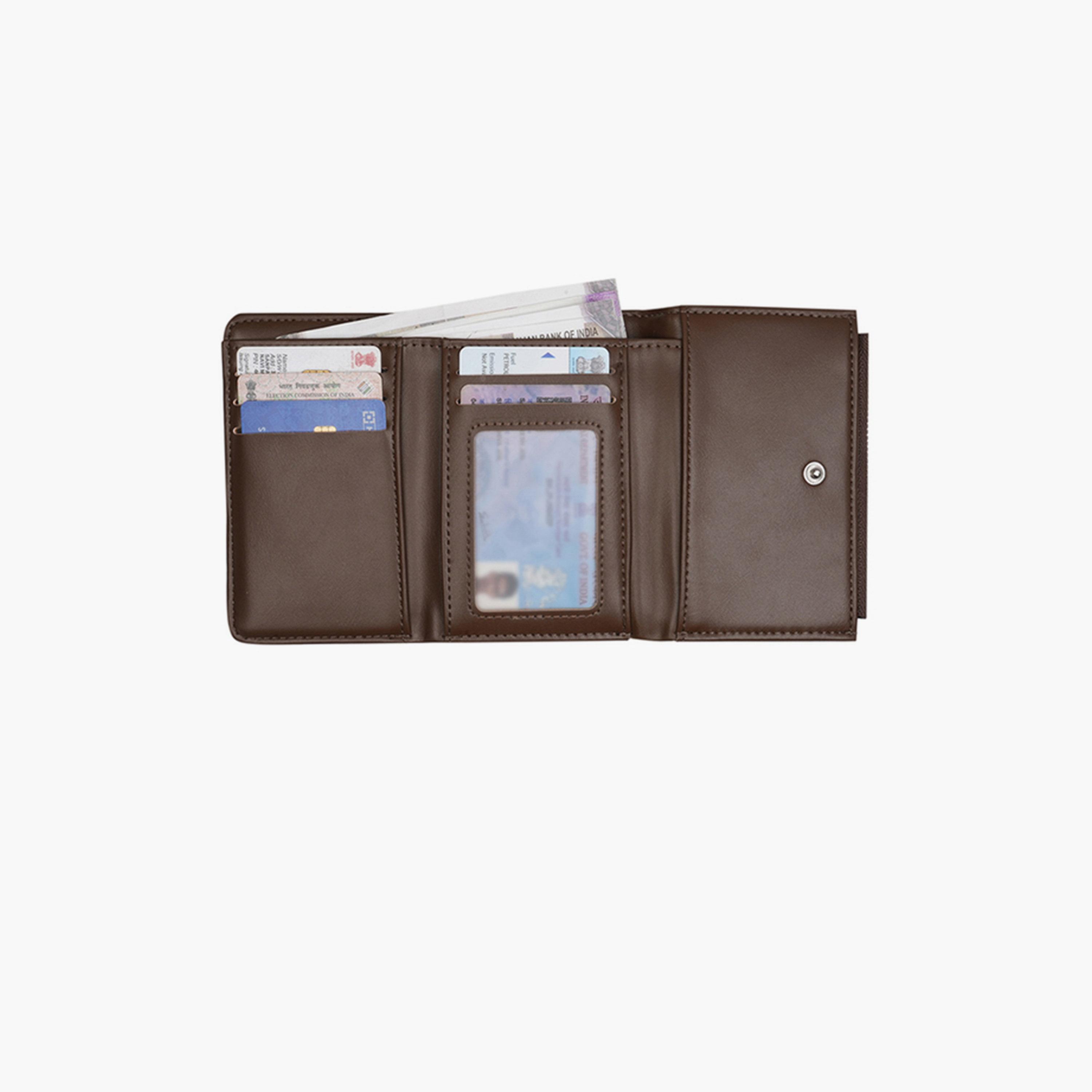 Globus X Styli Brown Textured Tri-Fold Wallet with Zip Coin Pocket-women-bagsandwallets-wallets-image-5