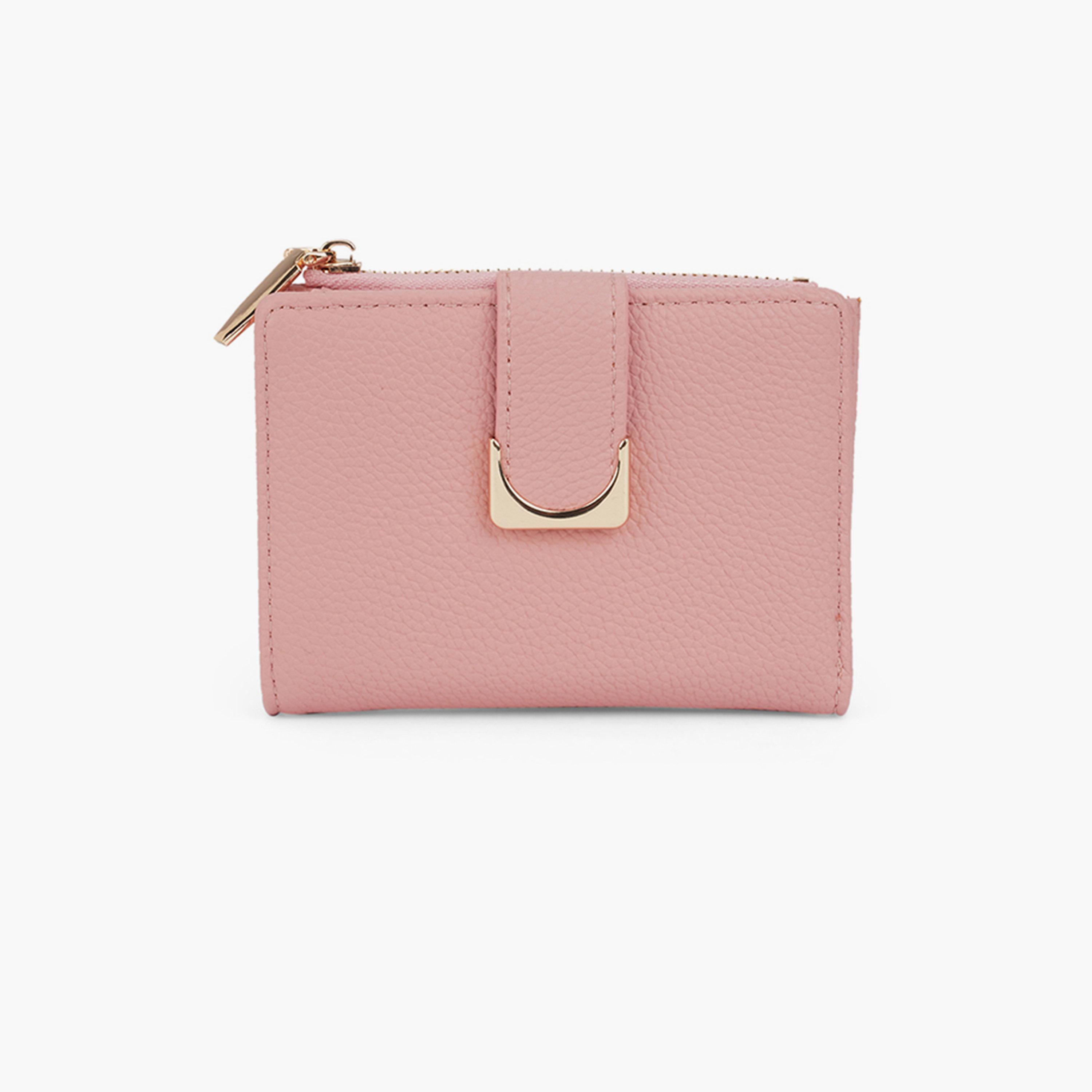 محفظة وردية بارزة الملمس بطيتين مع جيب عملات بسحاب-women-bagsandwallets-wallets-image-1