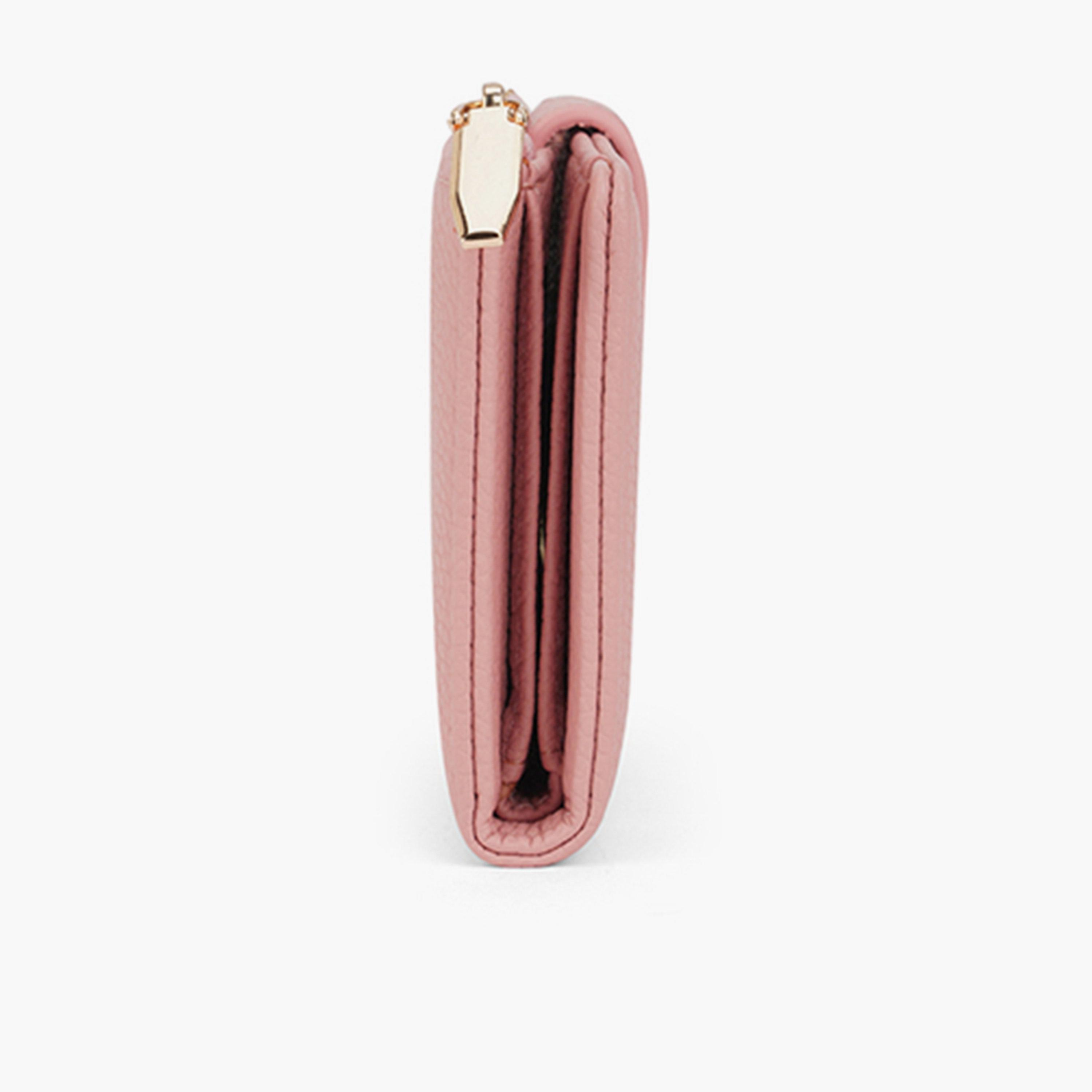محفظة وردية بارزة الملمس بطيتين مع جيب عملات بسحاب-women-bagsandwallets-wallets-image-4