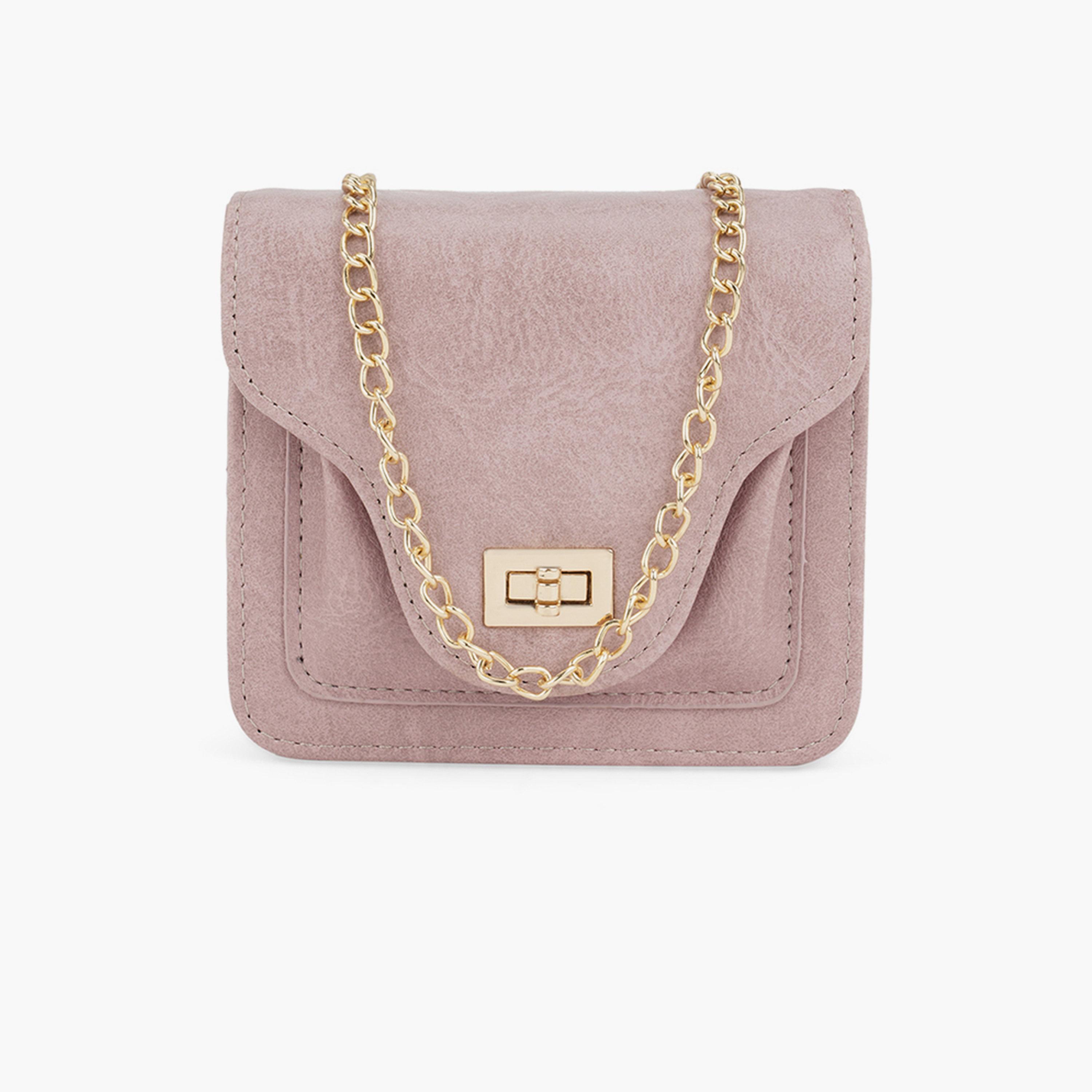 Globus X Styli Pink Textured Crossbody Bag with Chain Strap-women-bagsandwallets-handbags-image-1