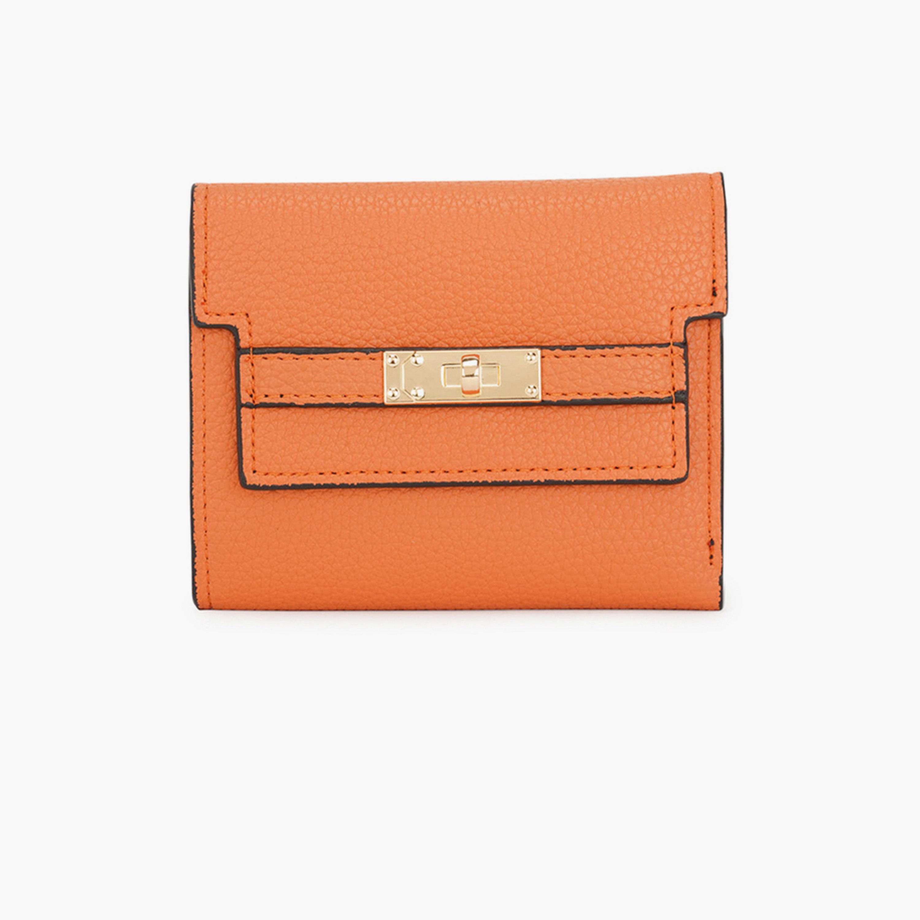 Globus X Styli Orange Textured Twist Lock Detail Bi-Fold Wallet-women-bagsandwallets-wallets-image-1