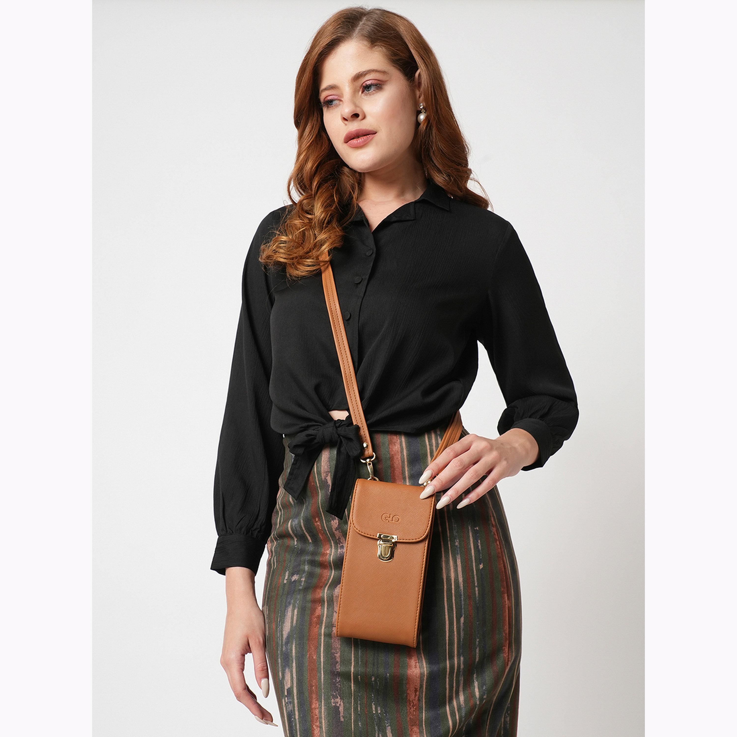 Globus X Styli Tan Faux Leather Textured Sling Bag-women-bagsandwallets-handbags-image-2