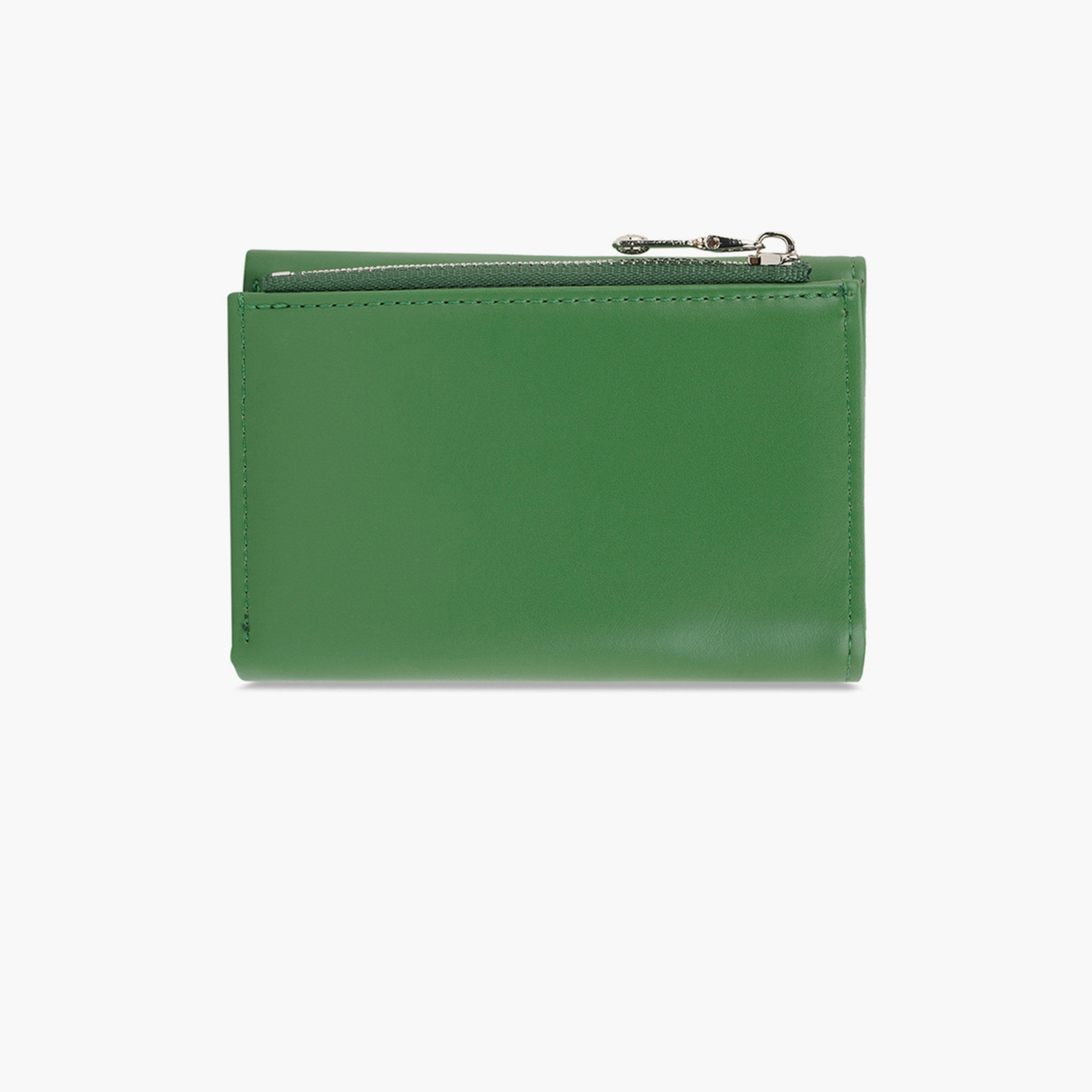 Globus X Styli Green Textured Tri-Fold Wallet with Zip Coin Pocket-women-bagsandwallets-wallets-image-1