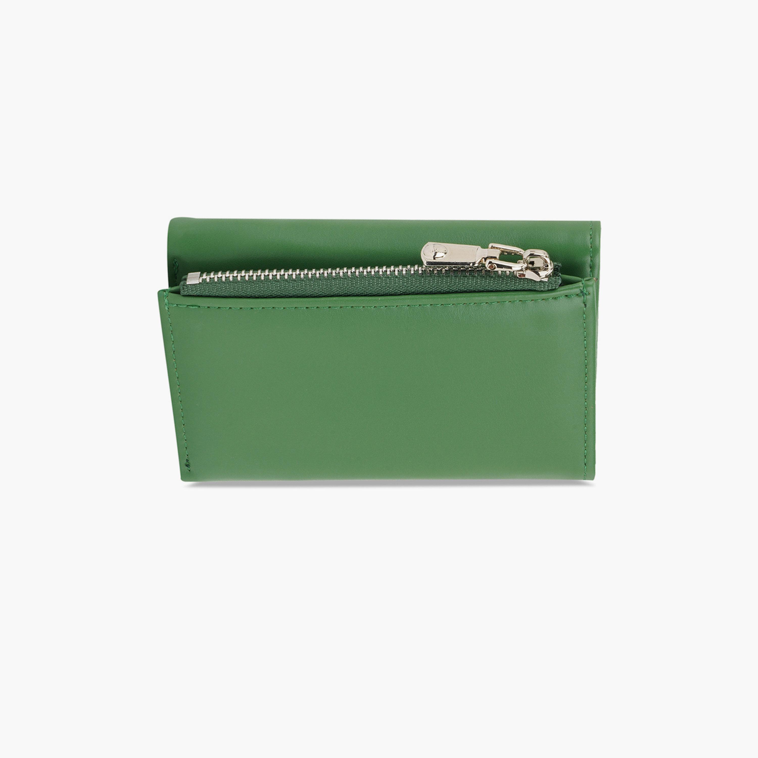 Globus X Styli Green Textured Tri-Fold Wallet with Zip Coin Pocket-women-bagsandwallets-wallets-image-2