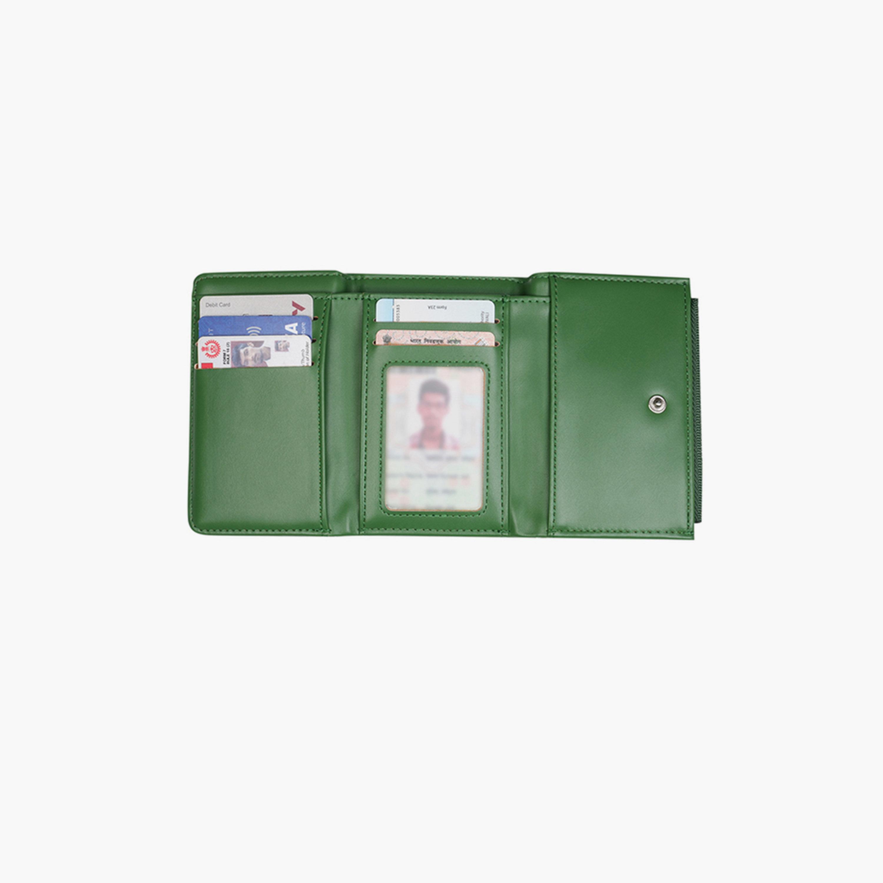Globus X Styli Green Textured Tri-Fold Wallet with Zip Coin Pocket-women-bagsandwallets-wallets-image-5