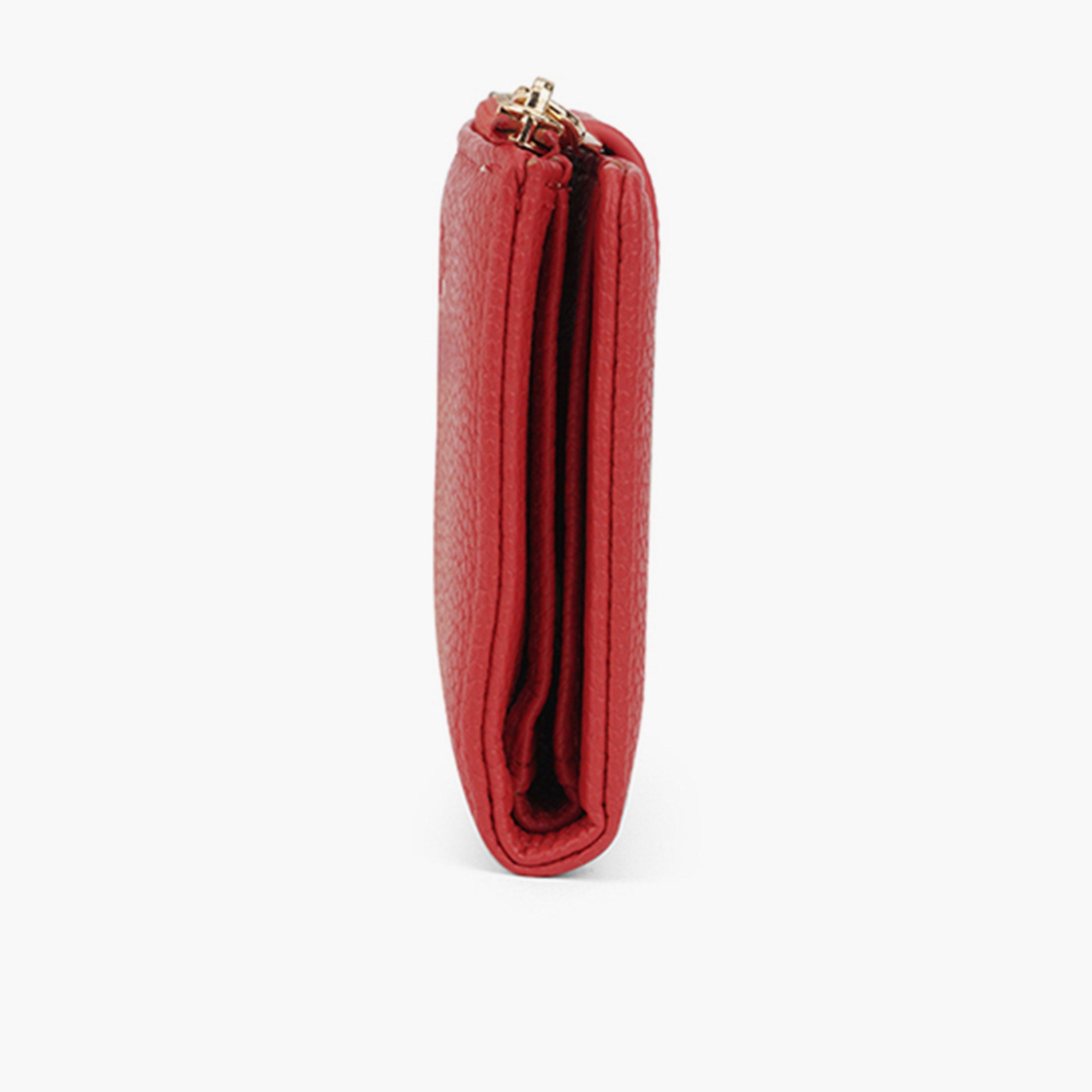 محفظة حمراء بارزة الملمس بطيتين مع جيب عملات بسحاب-women-bagsandwallets-wallets-image-4
