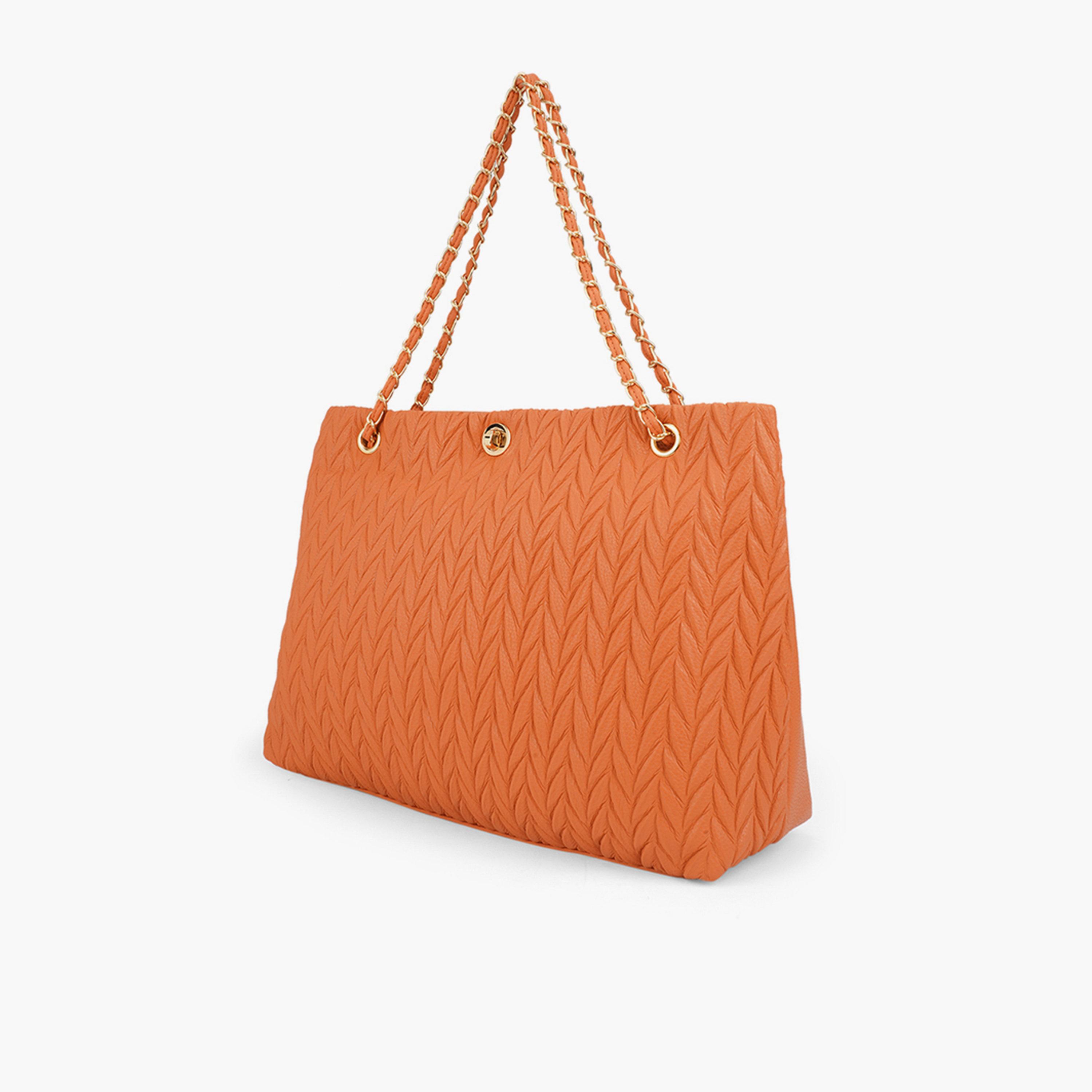 Globus X Styli Orange Textured Twisted Lock Tote Bag-women-bagsandwallets-handbags-image-2