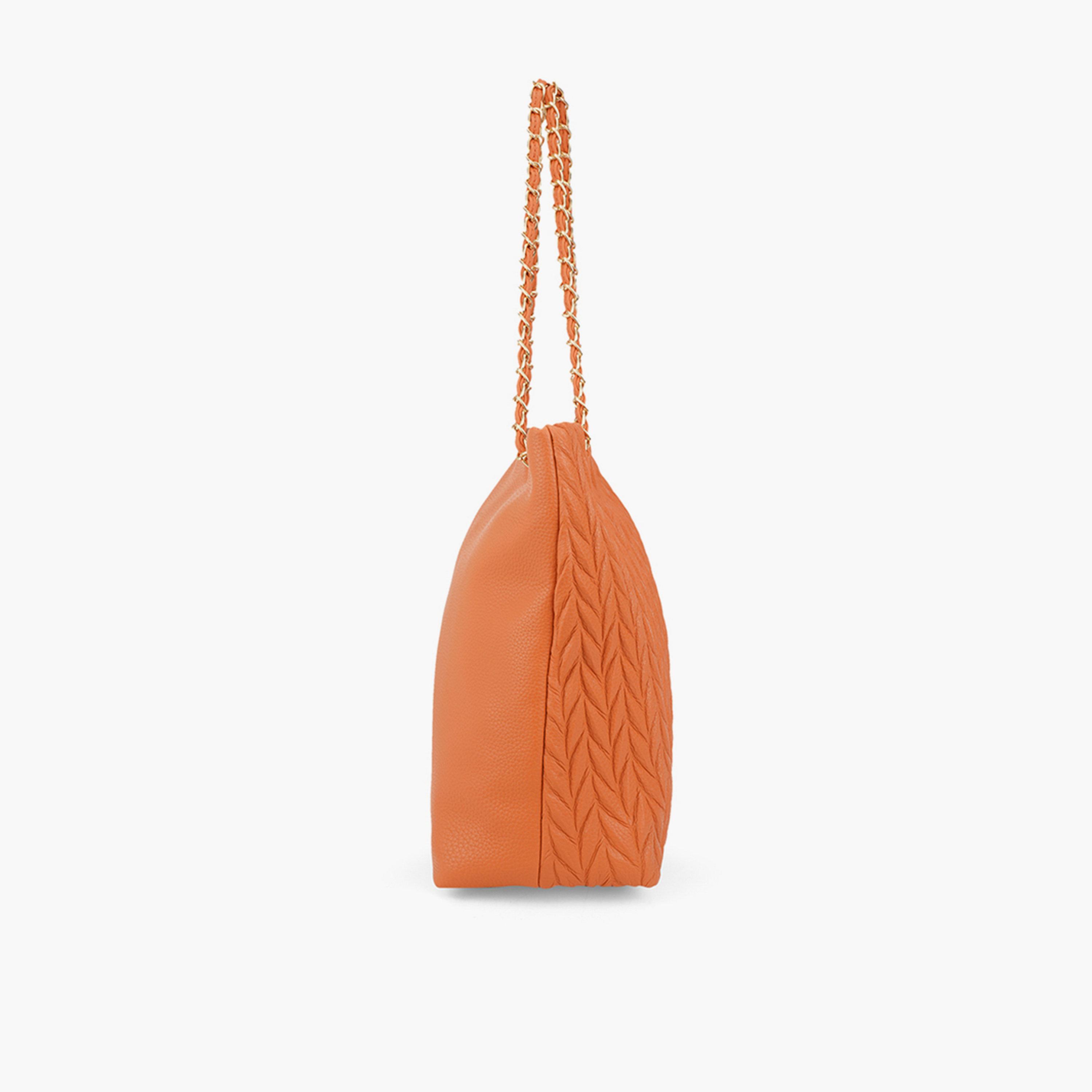 Globus X Styli Orange Textured Twisted Lock Tote Bag-women-bagsandwallets-handbags-image-4
