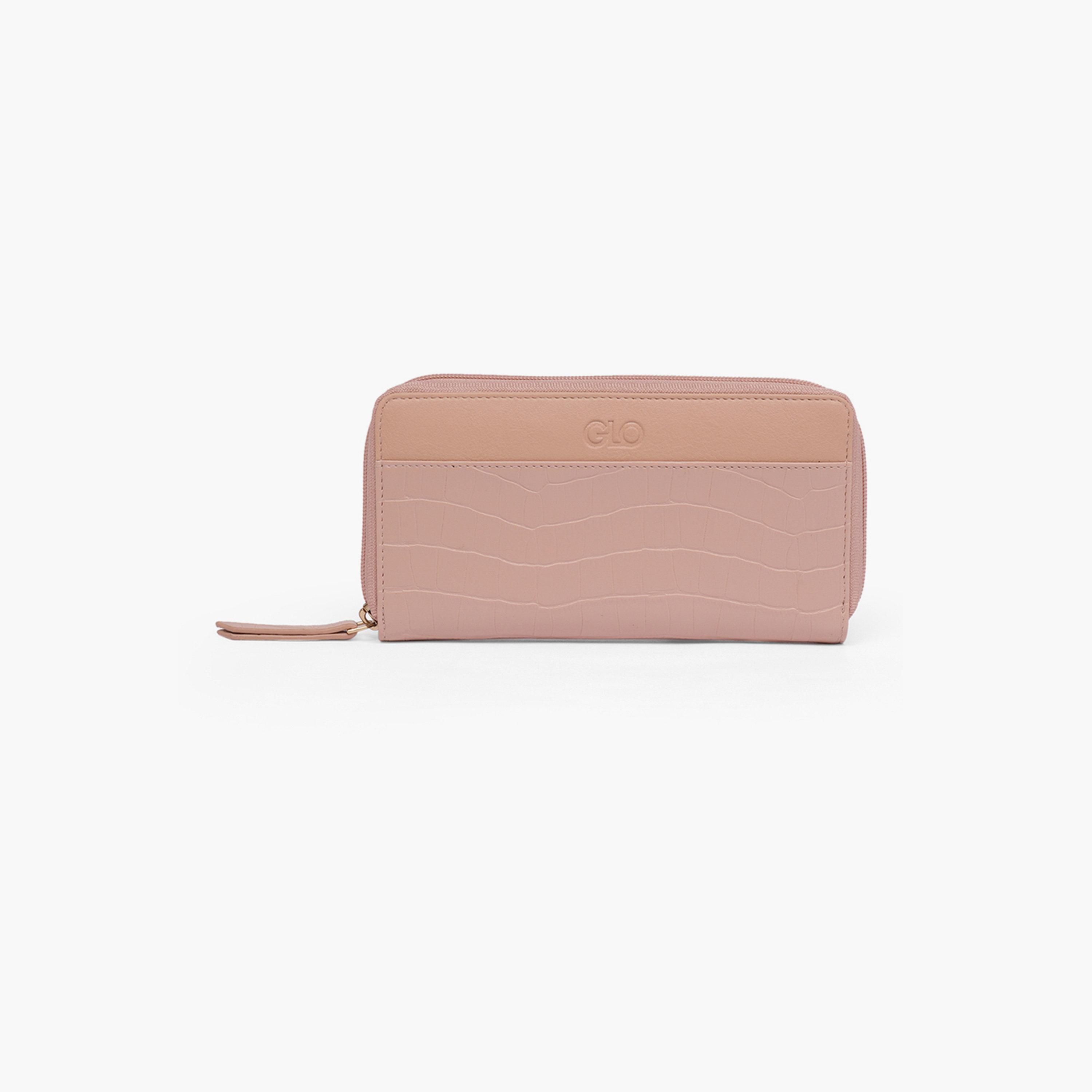 محفظة وردية بملمس جلد التمساح مع جيب عملات-women-bagsandwallets-wallets-image-1