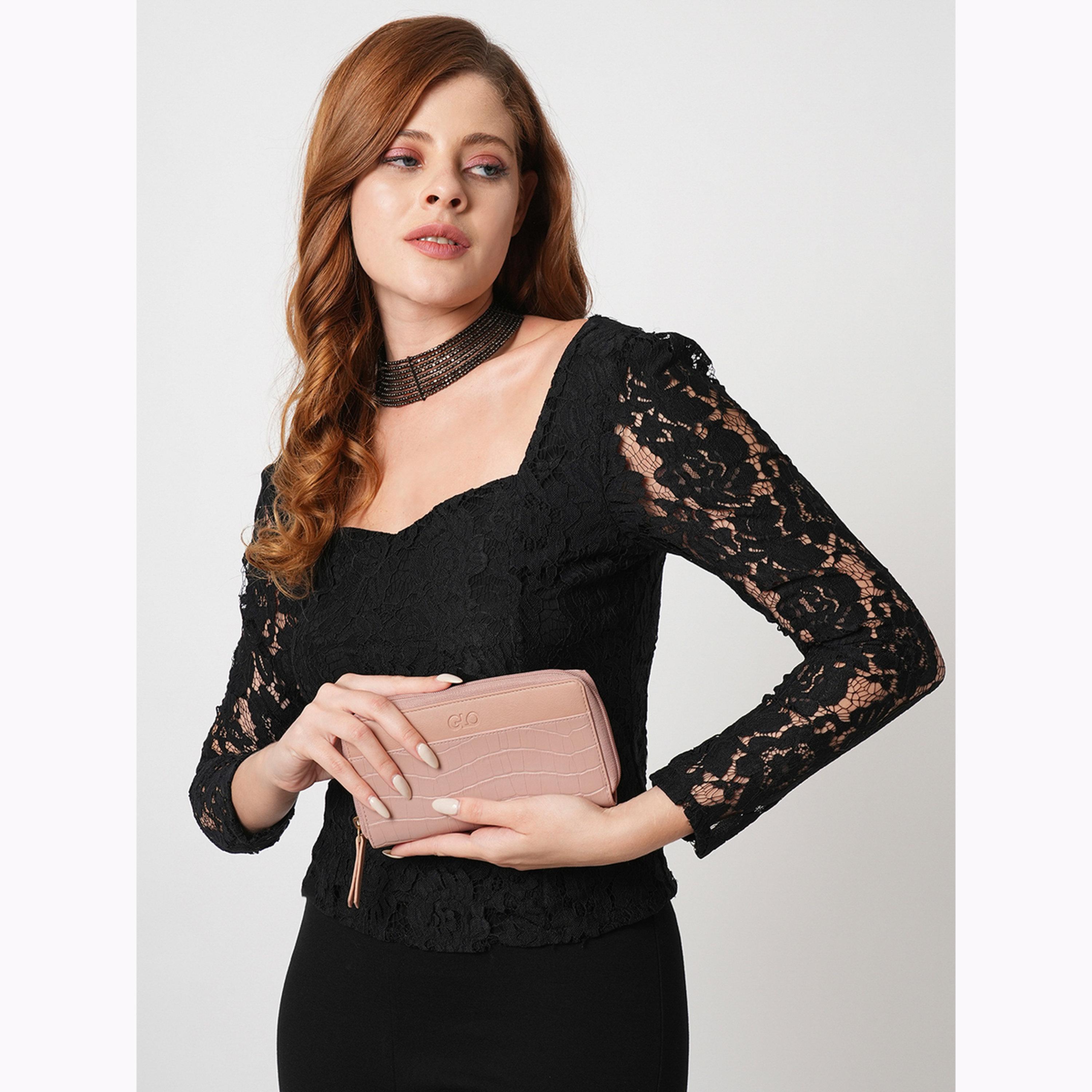 محفظة وردية بملمس جلد التمساح مع جيب عملات-women-bagsandwallets-wallets-image-2