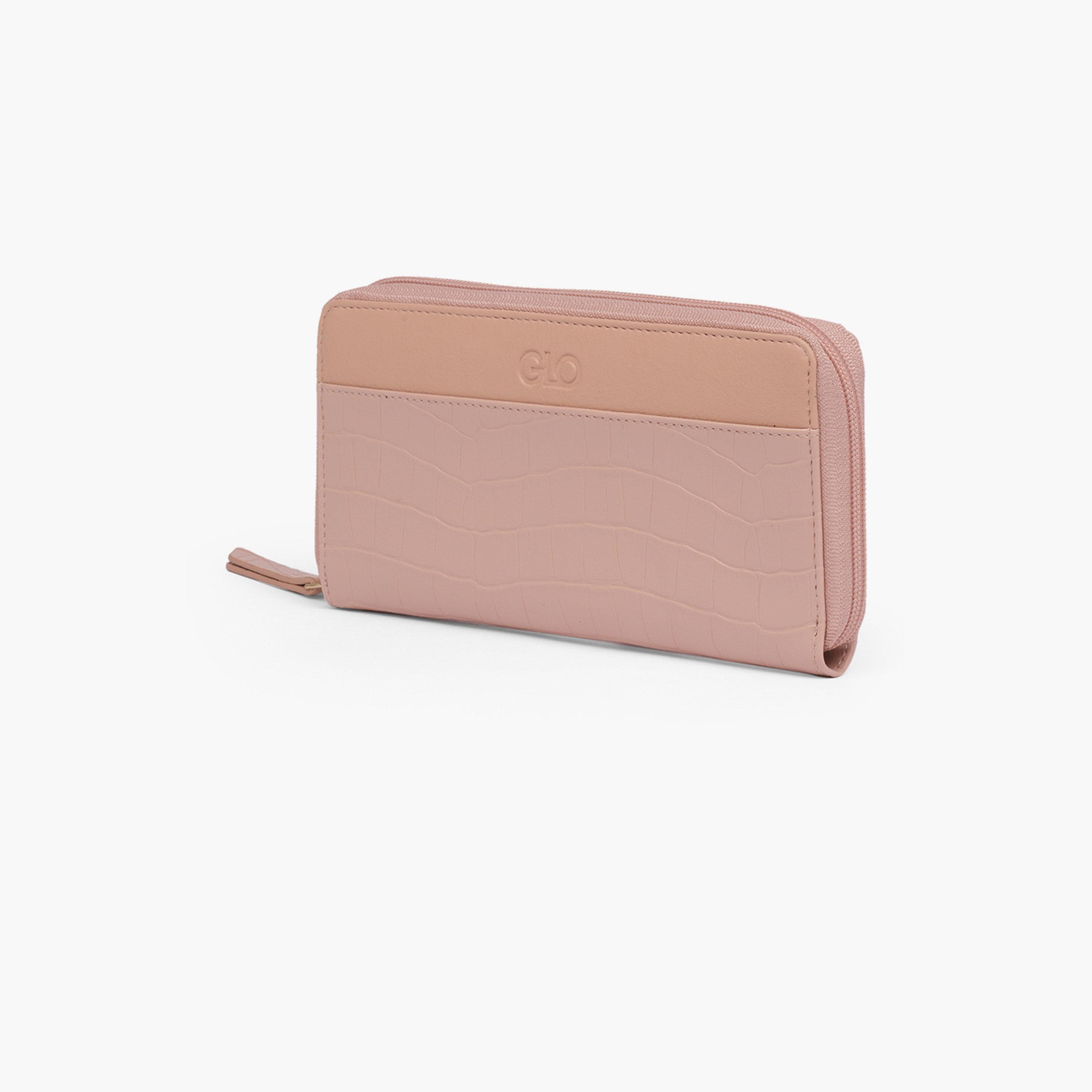 محفظة وردية بملمس جلد التمساح مع جيب عملات-women-bagsandwallets-wallets-image-3