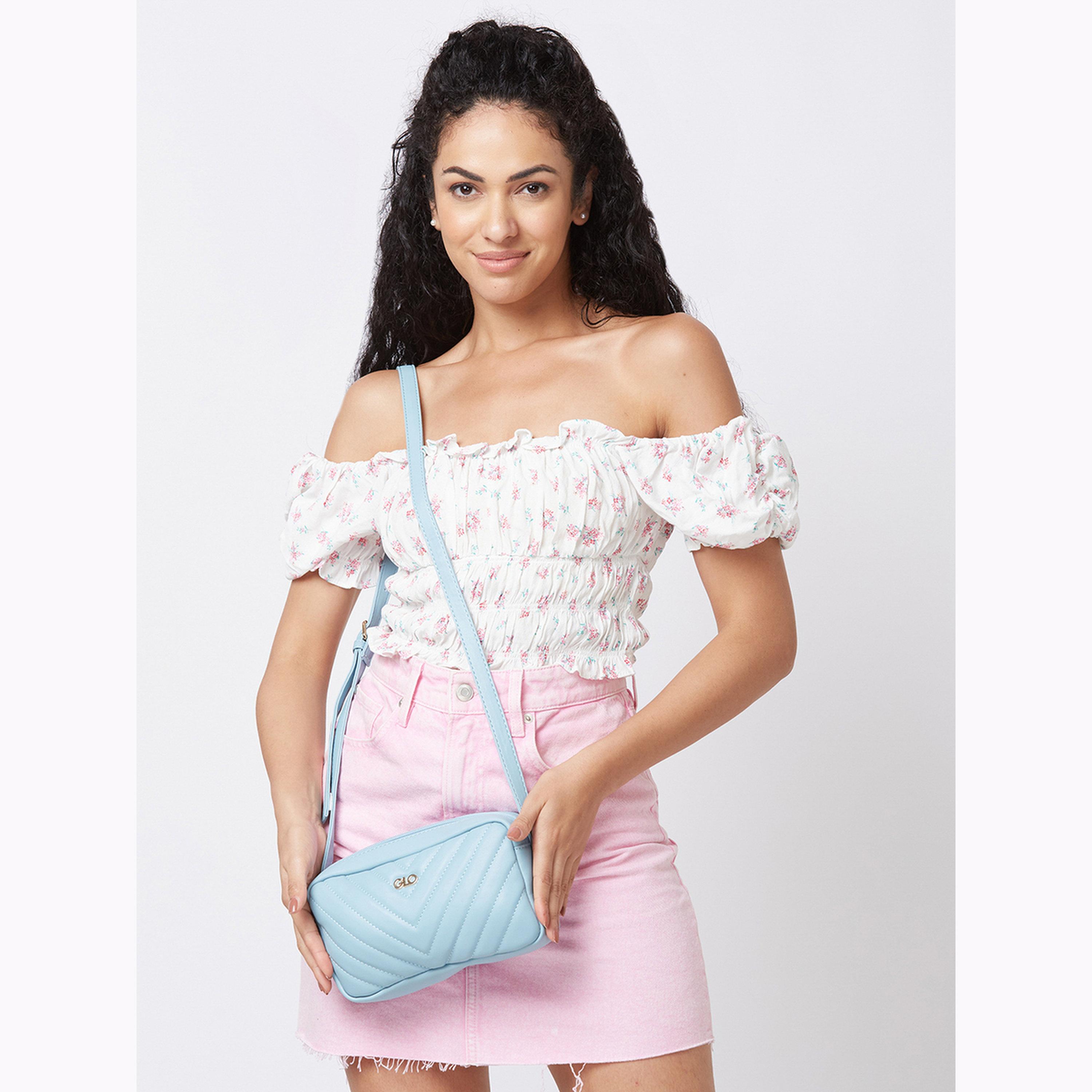 Globus X Styli Blue Textured Crossbody Bag with Adjustable Strap-women-bagsandwallets-handbags-image-2