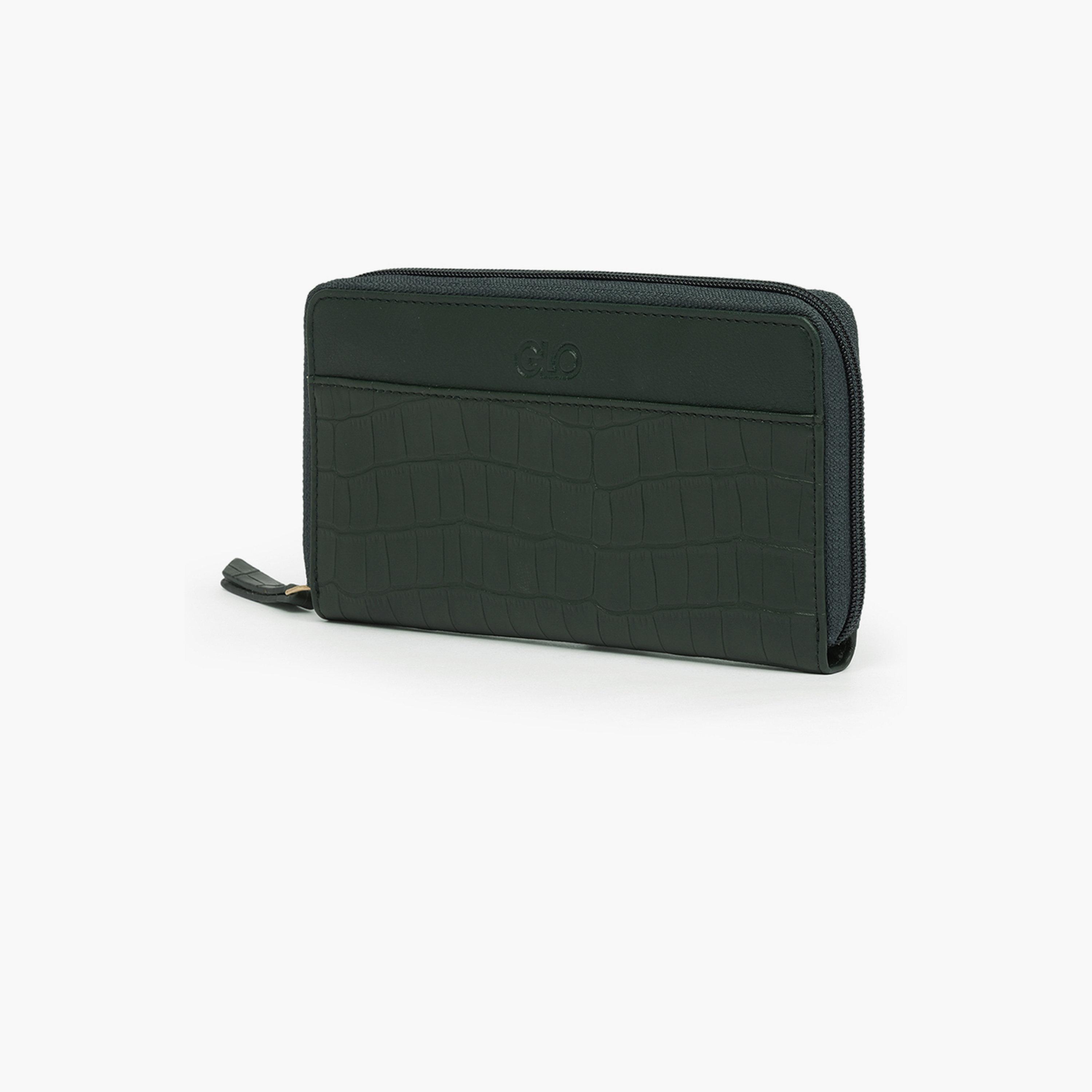 Globus X Styli Dark Green Croc Skin Textured Wallet with Coin Pocket-women-bagsandwallets-wallets-image-3