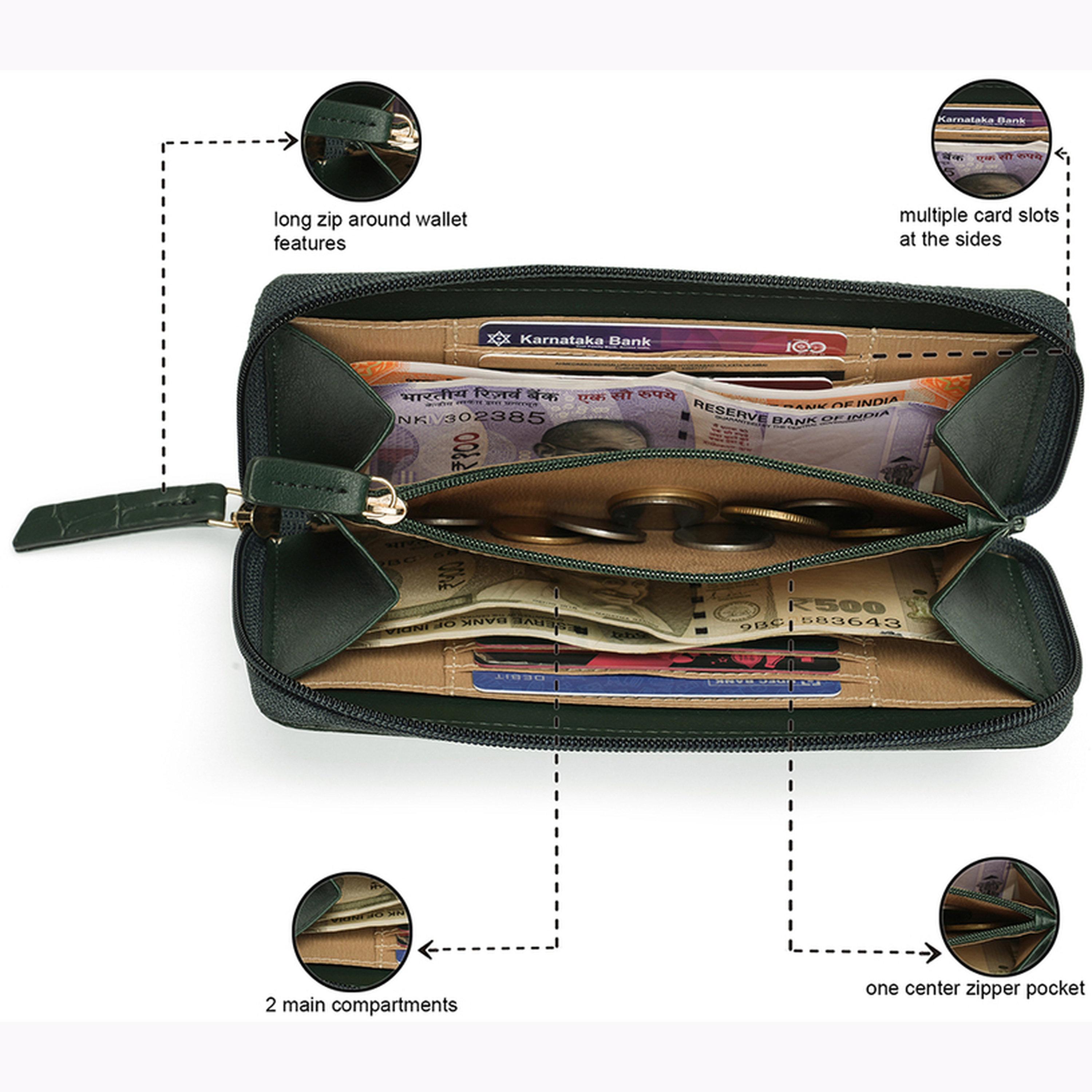 محفظة خضراء داكنة بملمس جلد التمساح مع جيب عملات-women-bagsandwallets-wallets-image-6