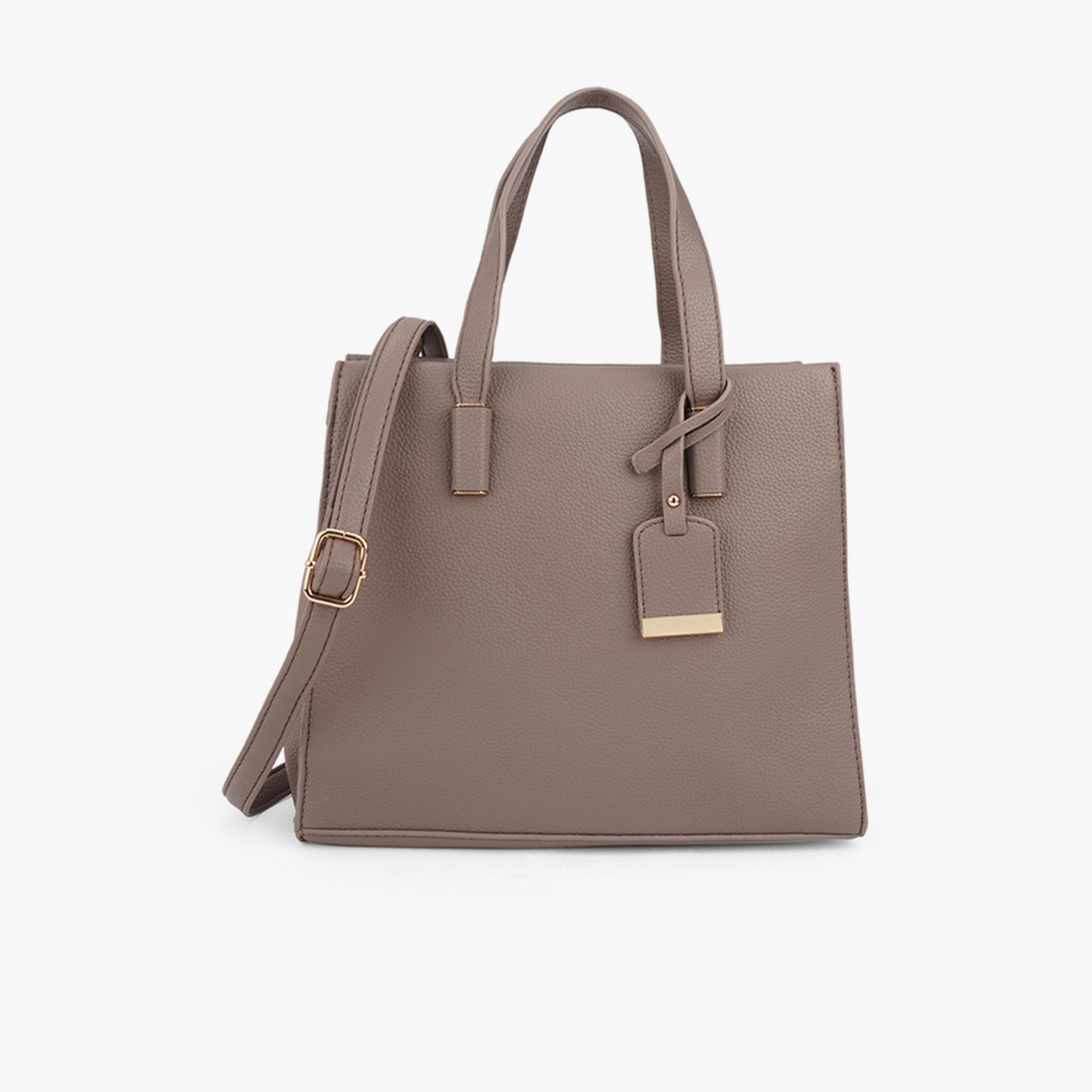 شنطة يد رمادية بارزة الملمس بمقبض مزدوج-women-bagsandwallets-handbags-image-1