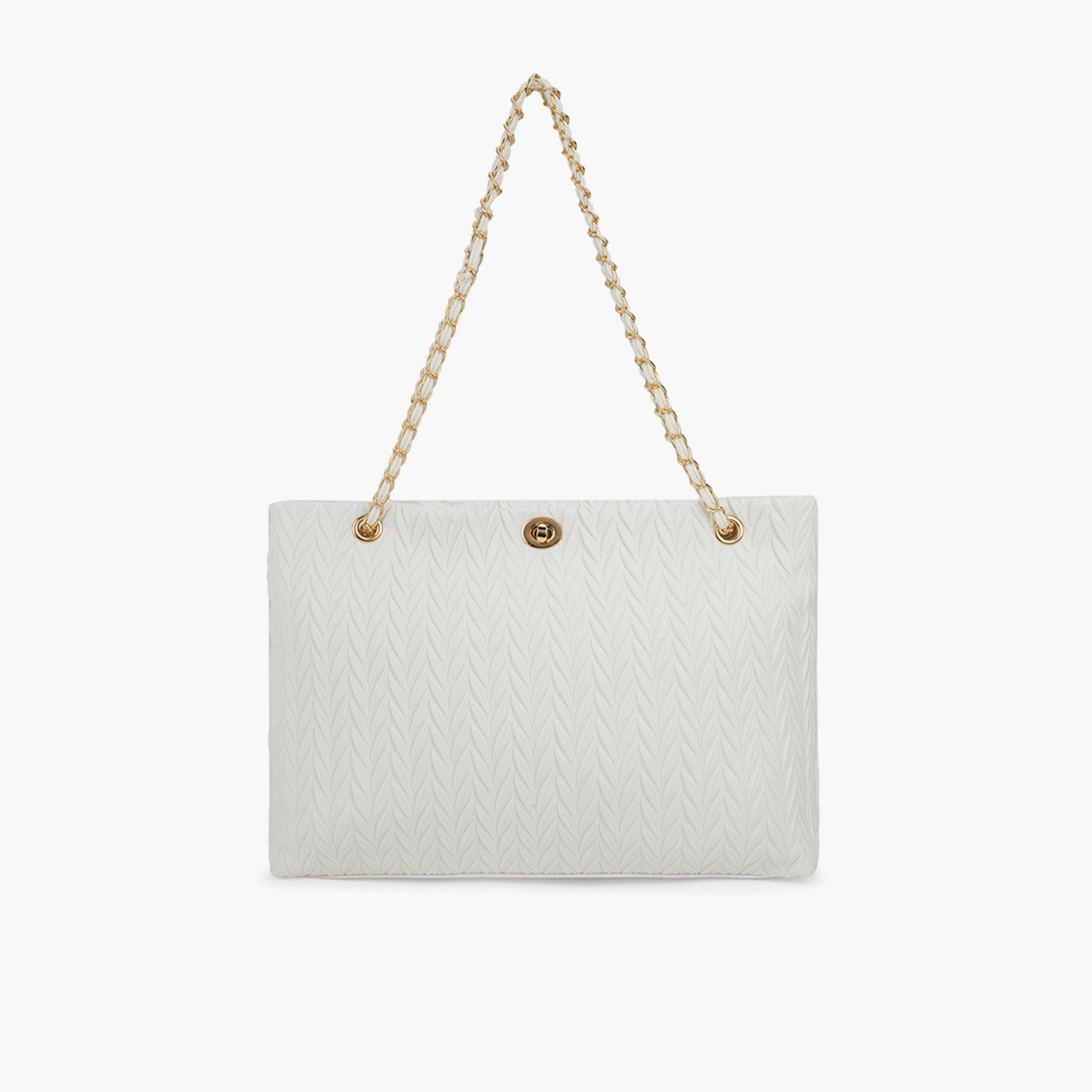 Globus X Styli White Textured Tote Bag with Chain Strap-women-bagsandwallets-handbags-image-1