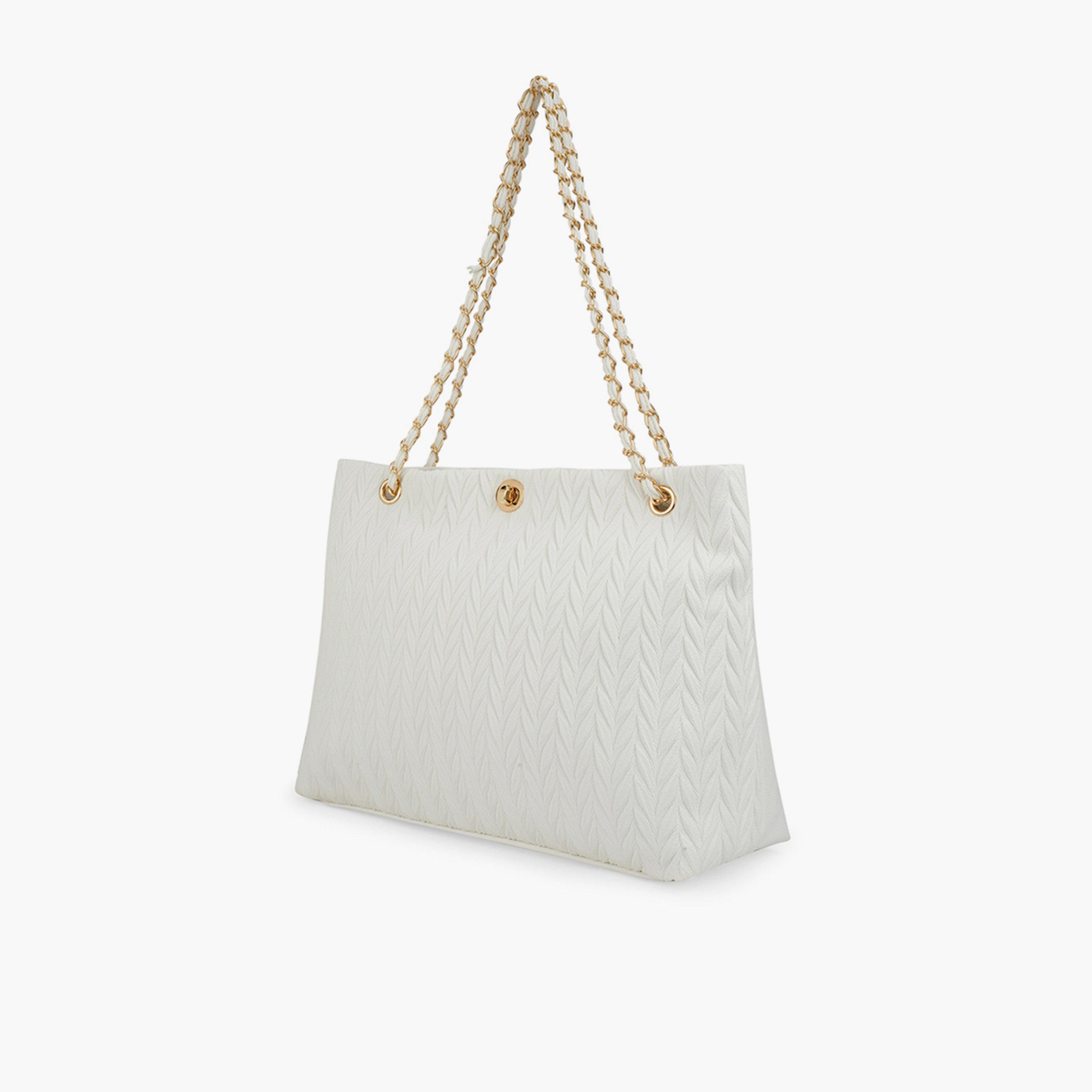 شنطة توت بيضاء بارزة الملمس بحزام سلسلة-women-bagsandwallets-handbags-image-2