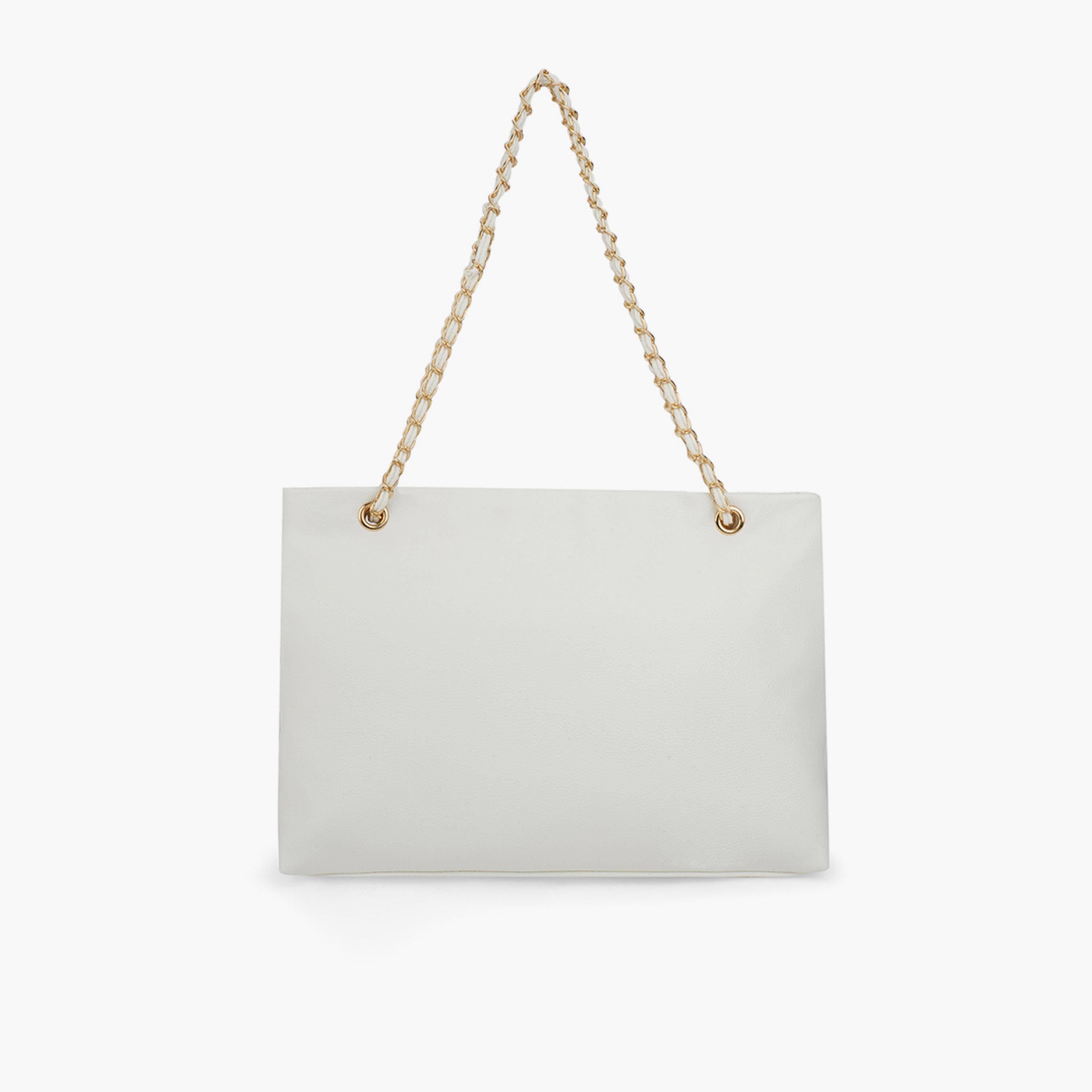 Globus X Styli White Textured Tote Bag with Chain Strap-women-bagsandwallets-handbags-image-3