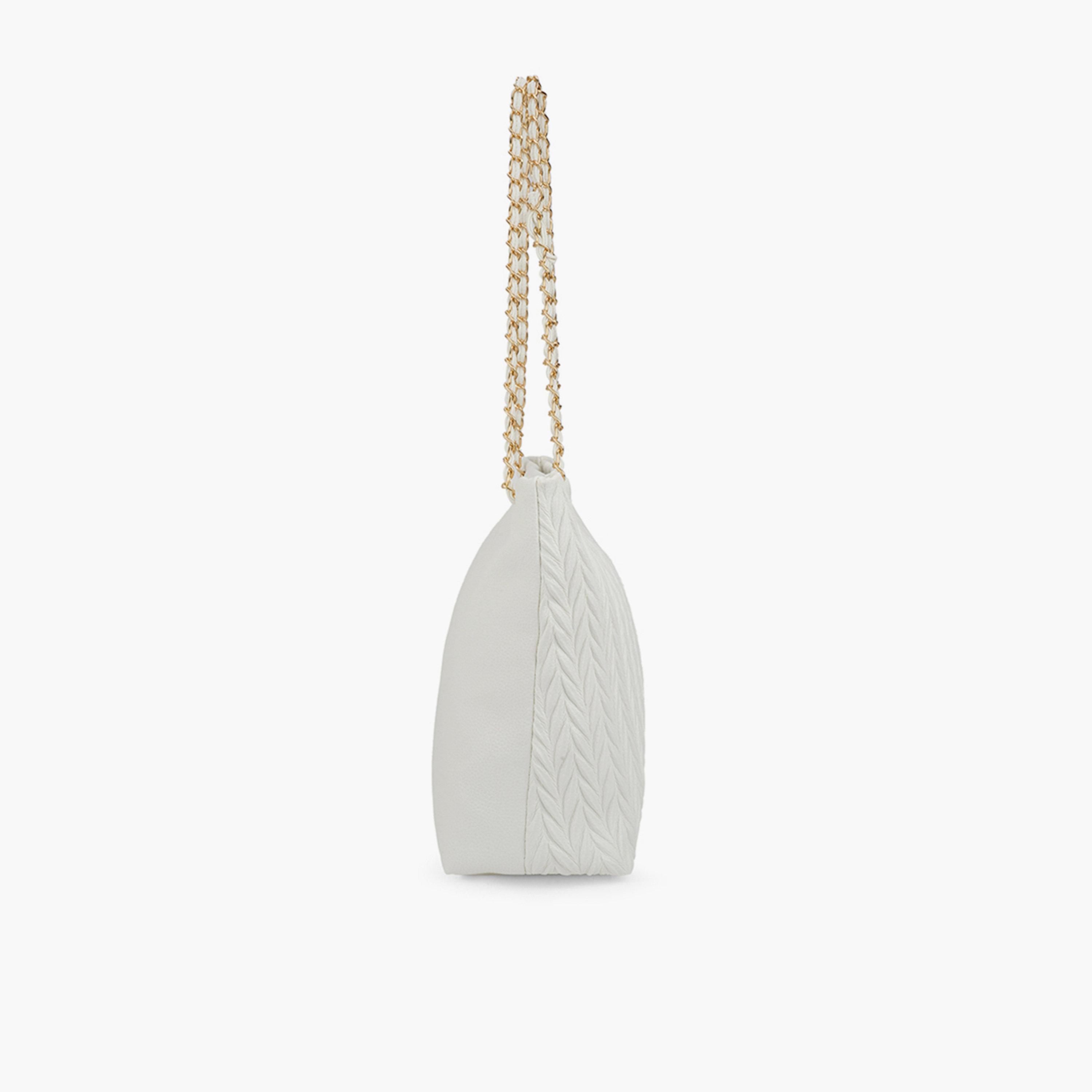 Globus X Styli White Textured Tote Bag with Chain Strap-women-bagsandwallets-handbags-image-4