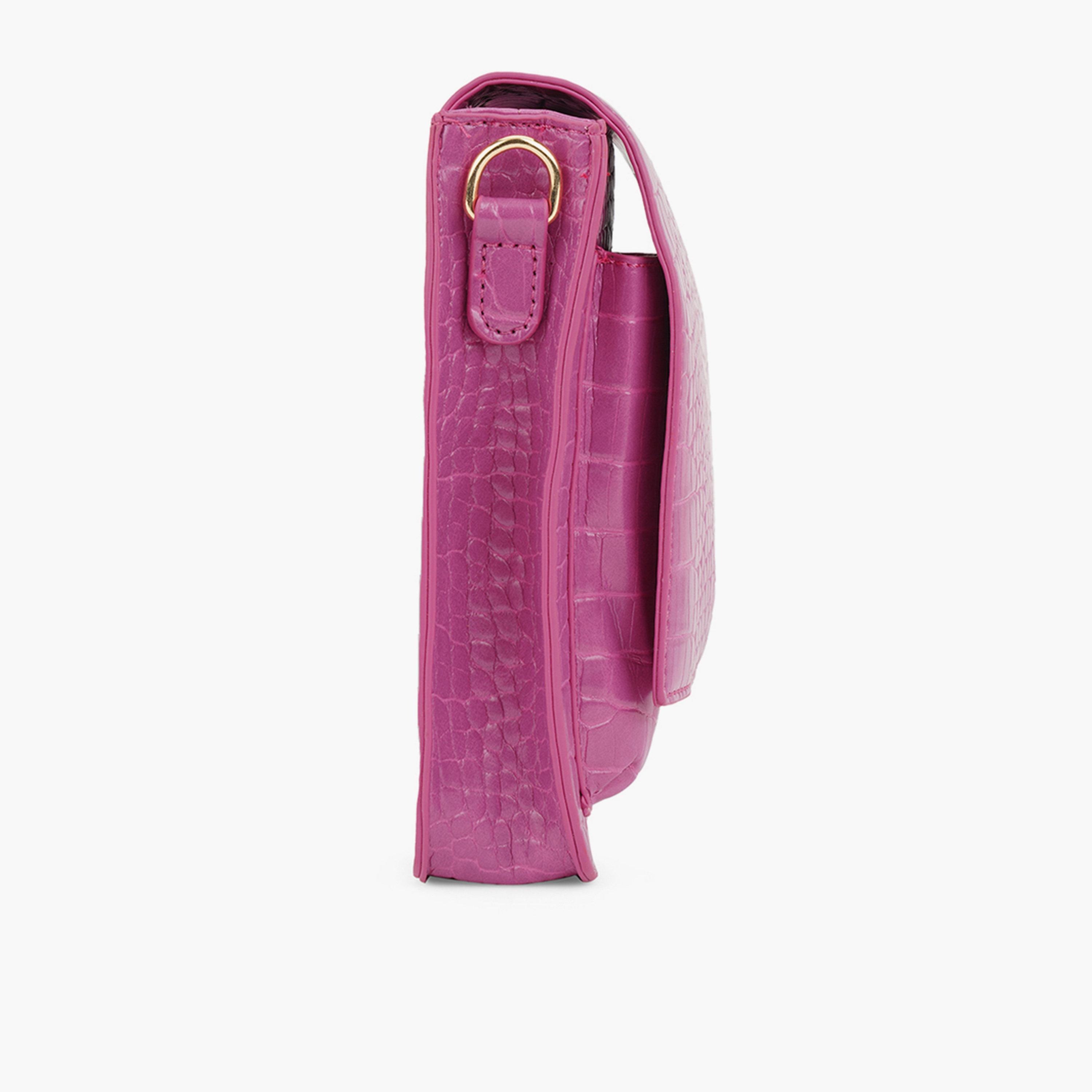 Globus X Styli Pink Croc Skin Textured Crossbody Bag-women-bagsandwallets-handbags-image-4