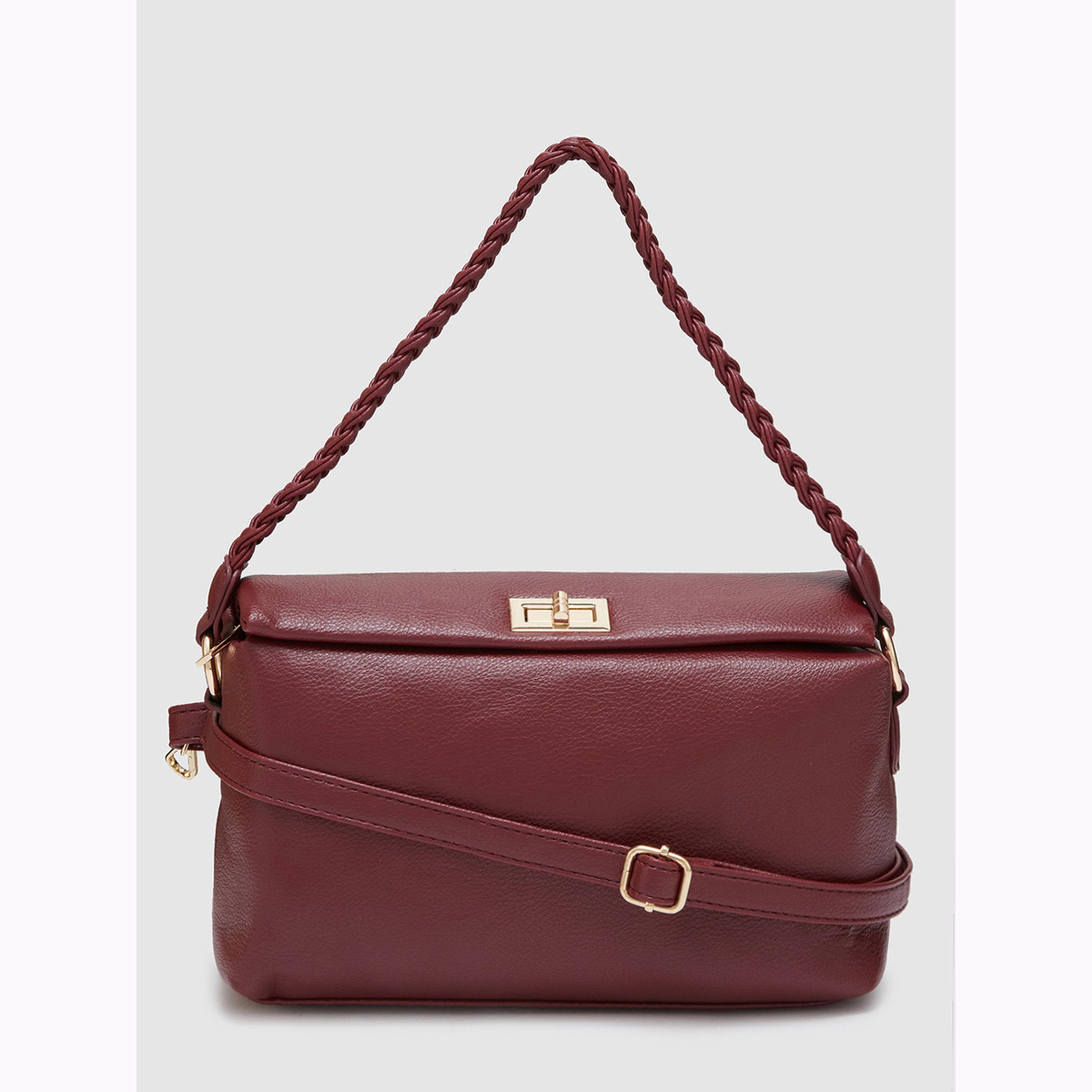 Globus X Styli Maroon Braided Handle Shoulder Bag-women-bagsandwallets-handbags-image-1