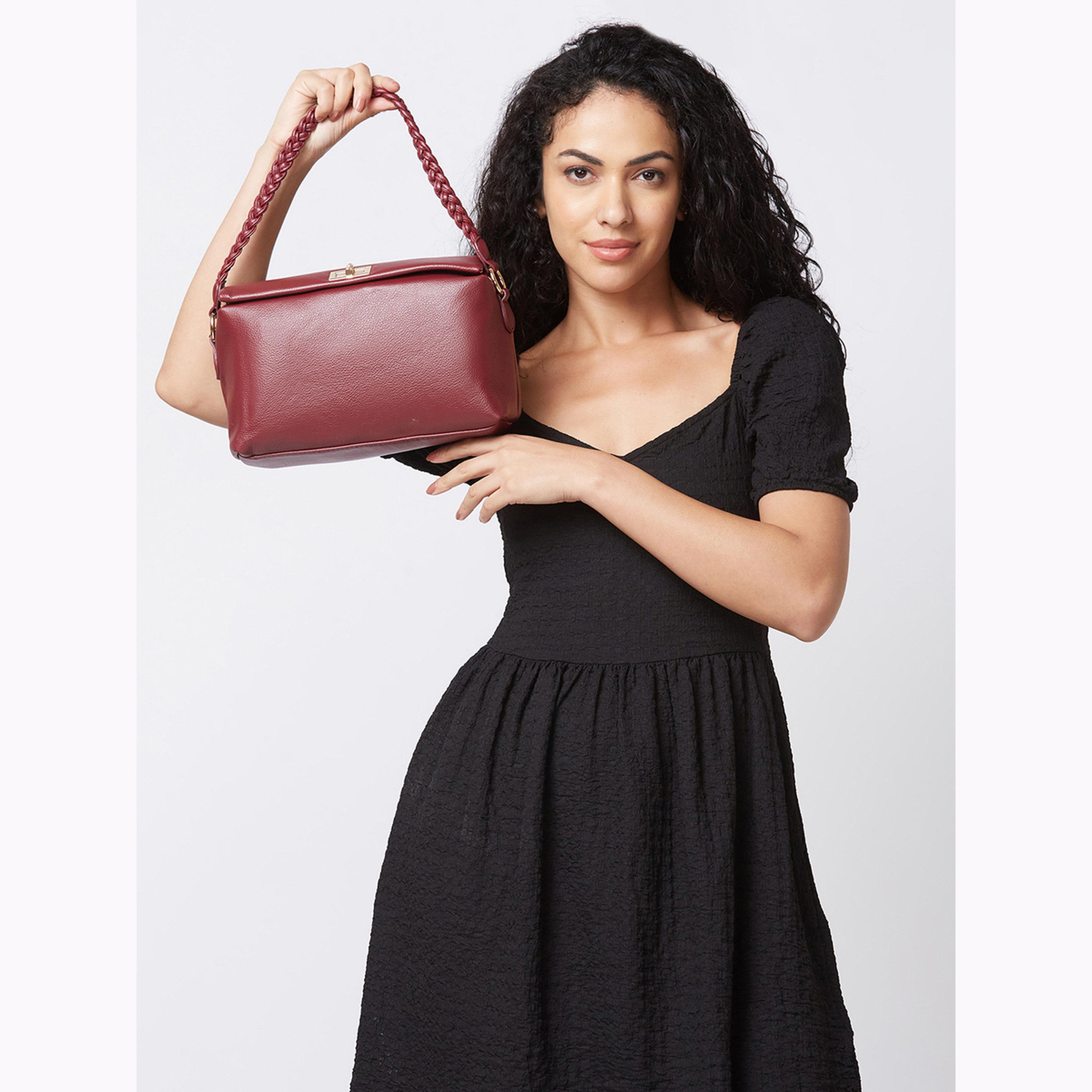 شنطة كتف مارون بمقبض مضفر-women-bagsandwallets-handbags-image-2
