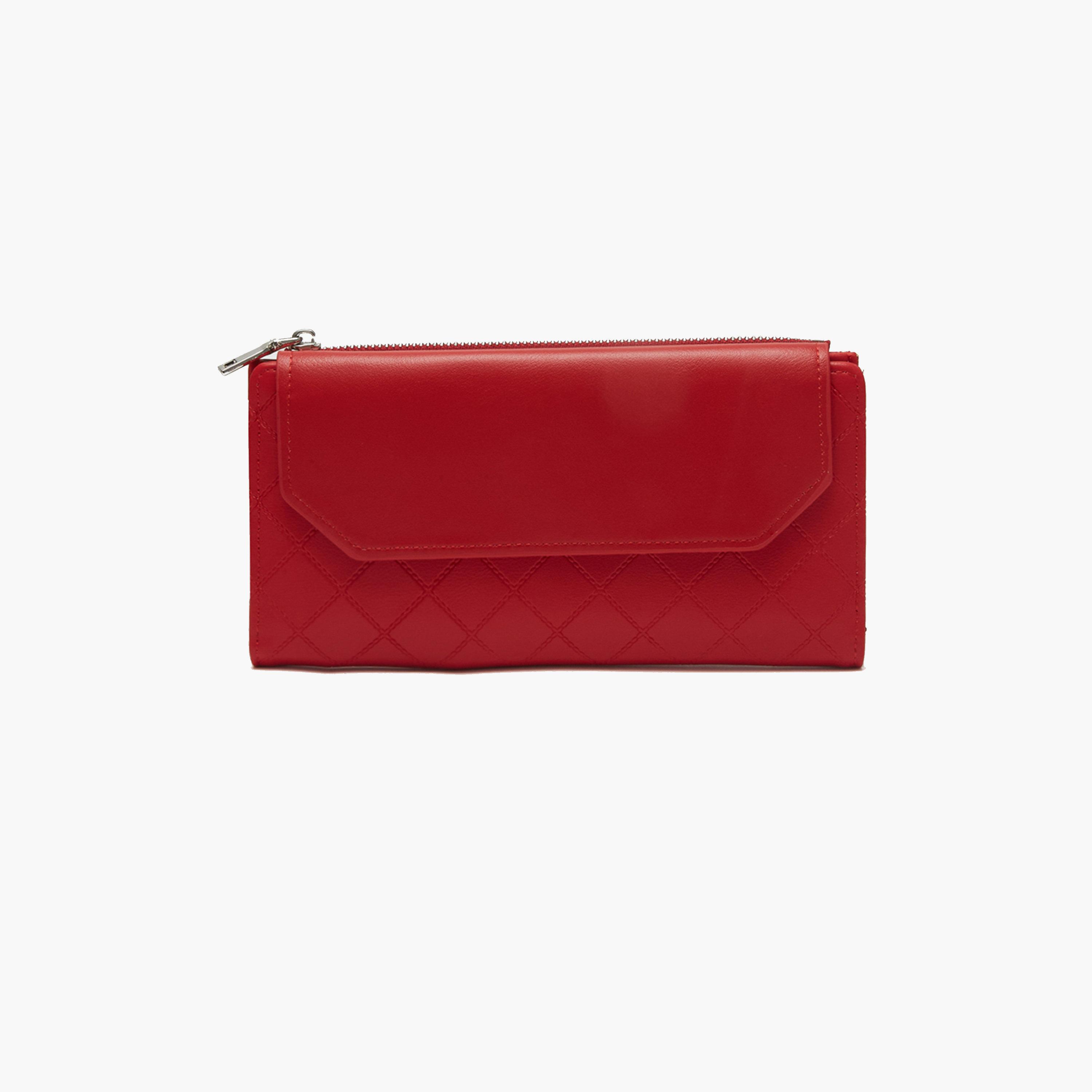 محفظة حمراء بارزة الملمس وبتصميم مبطن-women-bagsandwallets-wallets-image-1