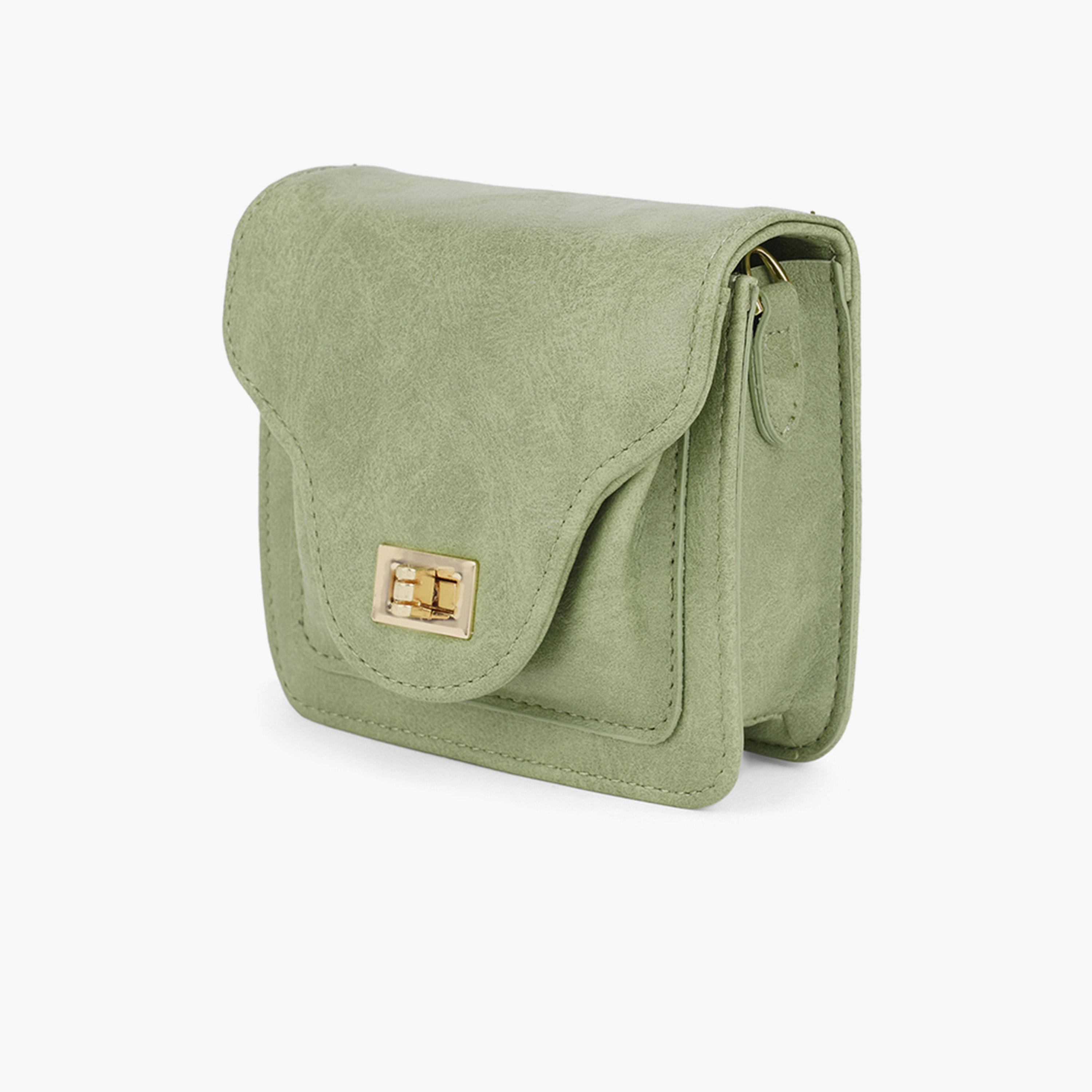 Globus X Styli Olive Textured Twist Lock Crossbody Bag-women-bagsandwallets-handbags-image-2