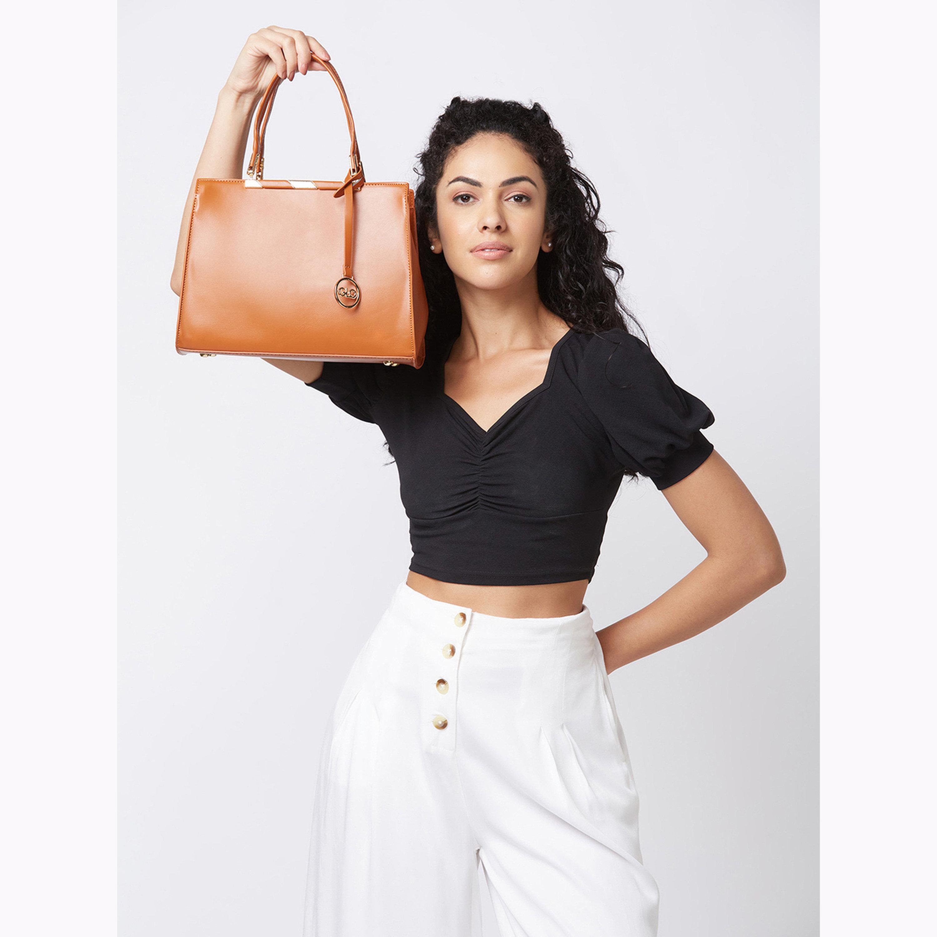 Globus X Styli Tan Solid Handbag with Zip Closure-women-bagsandwallets-handbags-image-2