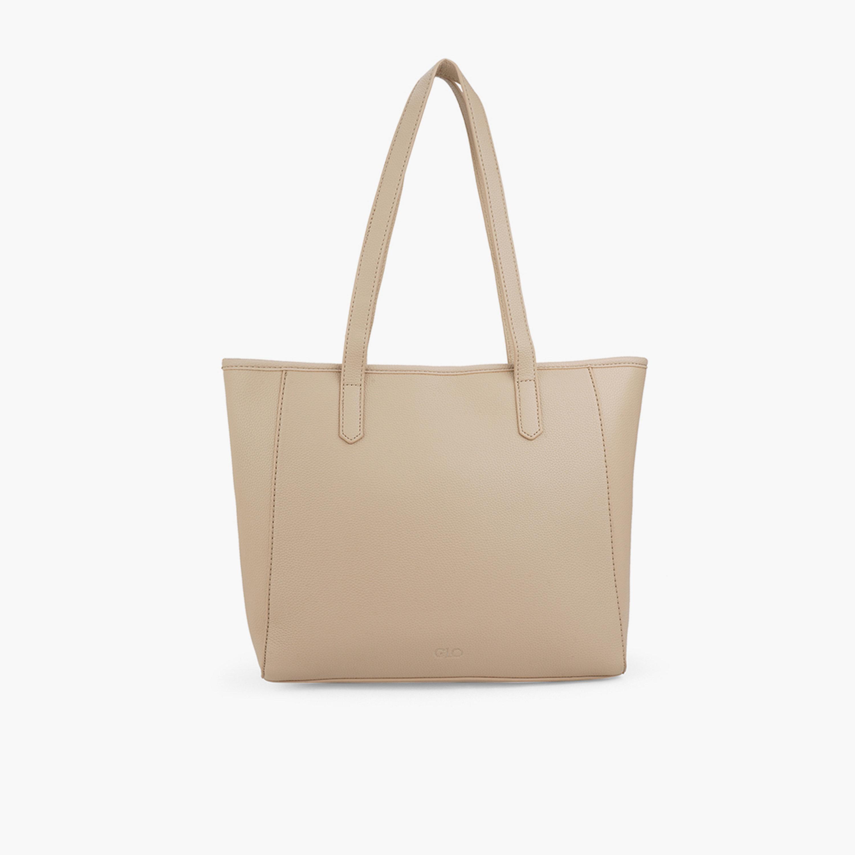 Globus X Styli Beige Textured Buckle Detail Tote Bag-women-bagsandwallets-handbags-image-3