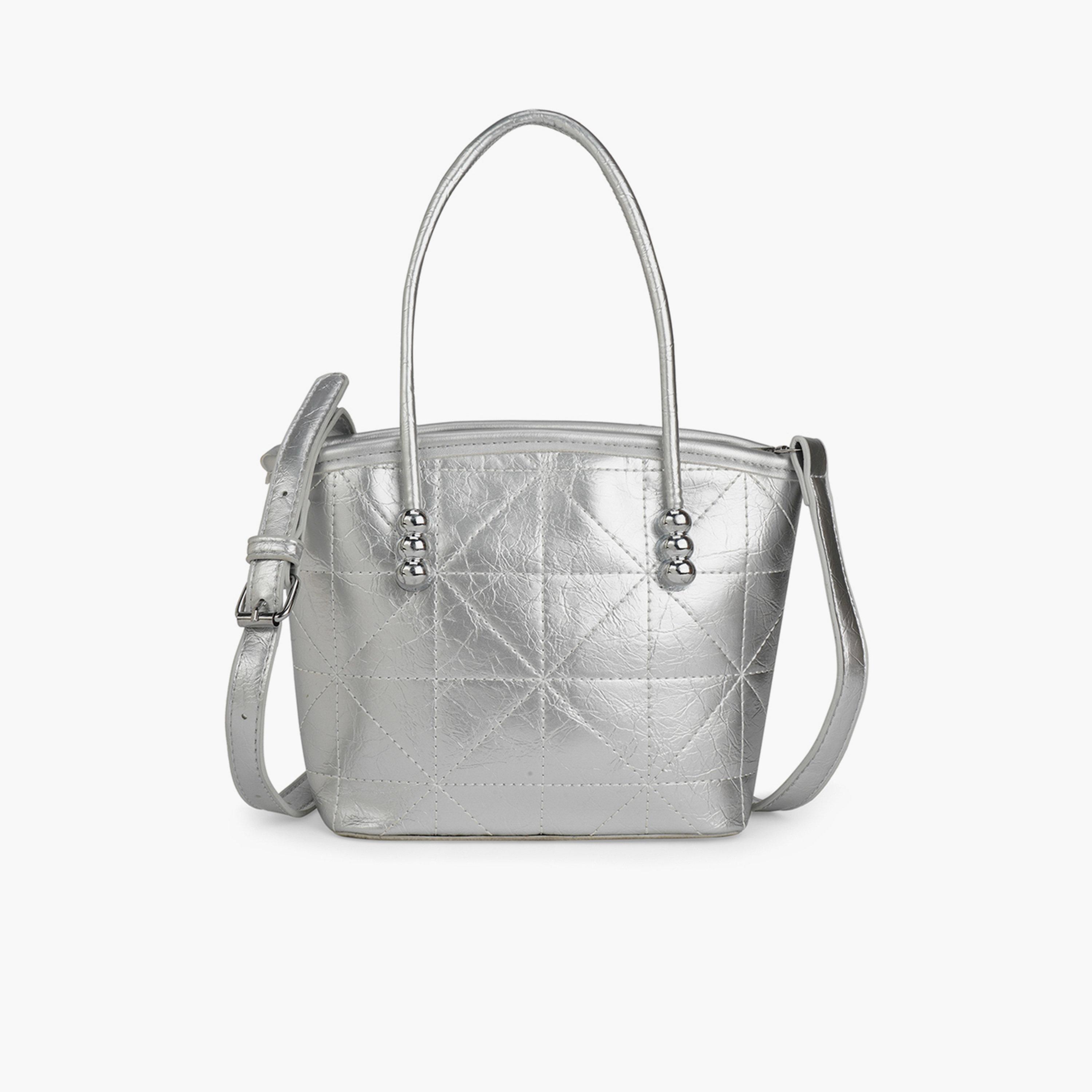 Globus X Styli Silver Quilted Handbag with Detachable Strap-women-bagsandwallets-handbags-image-1
