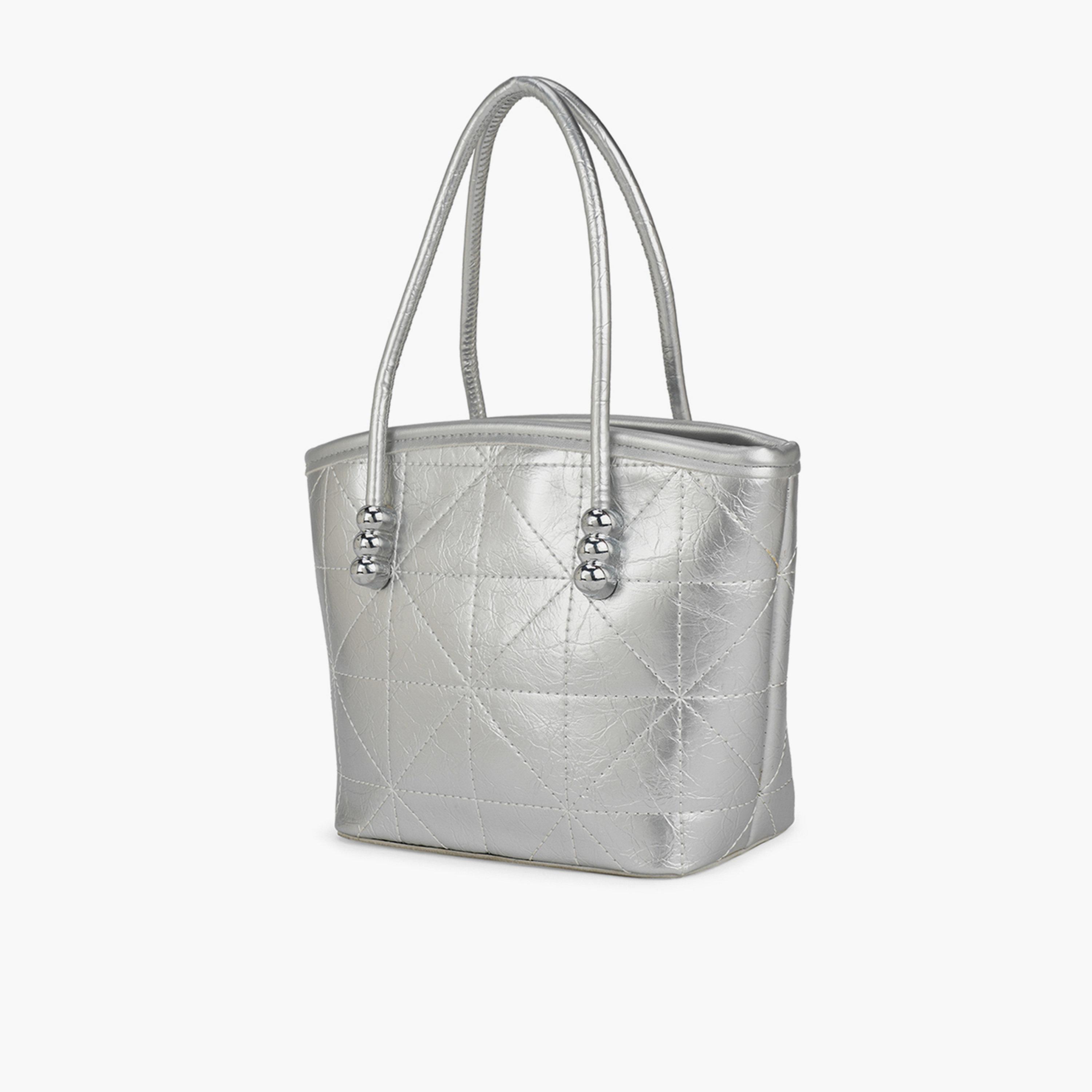 شنطة يد فضية بتصميم مبطن وحزام قابل للفصل-women-bagsandwallets-handbags-image-2