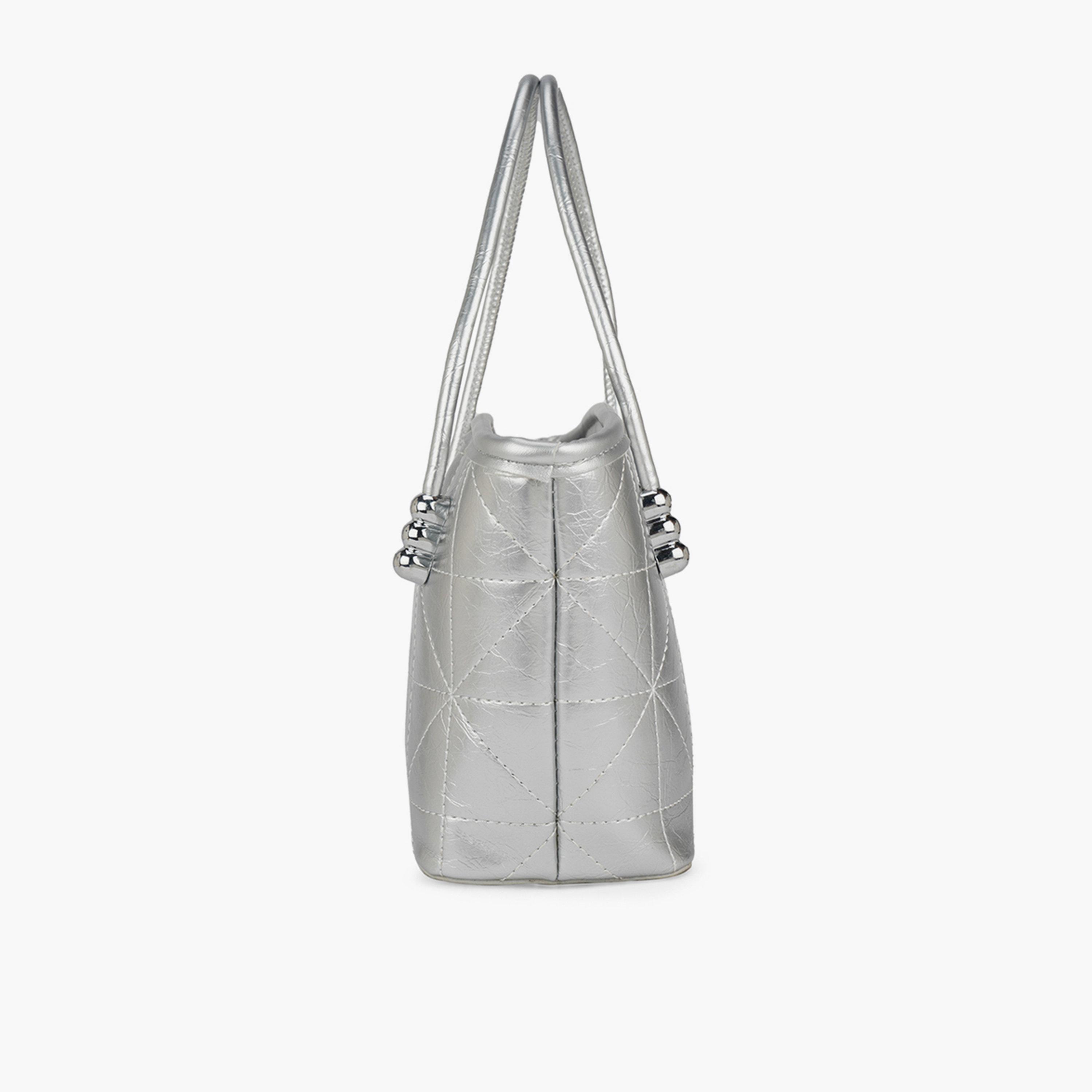 Globus X Styli Silver Quilted Handbag with Detachable Strap-women-bagsandwallets-handbags-image-4