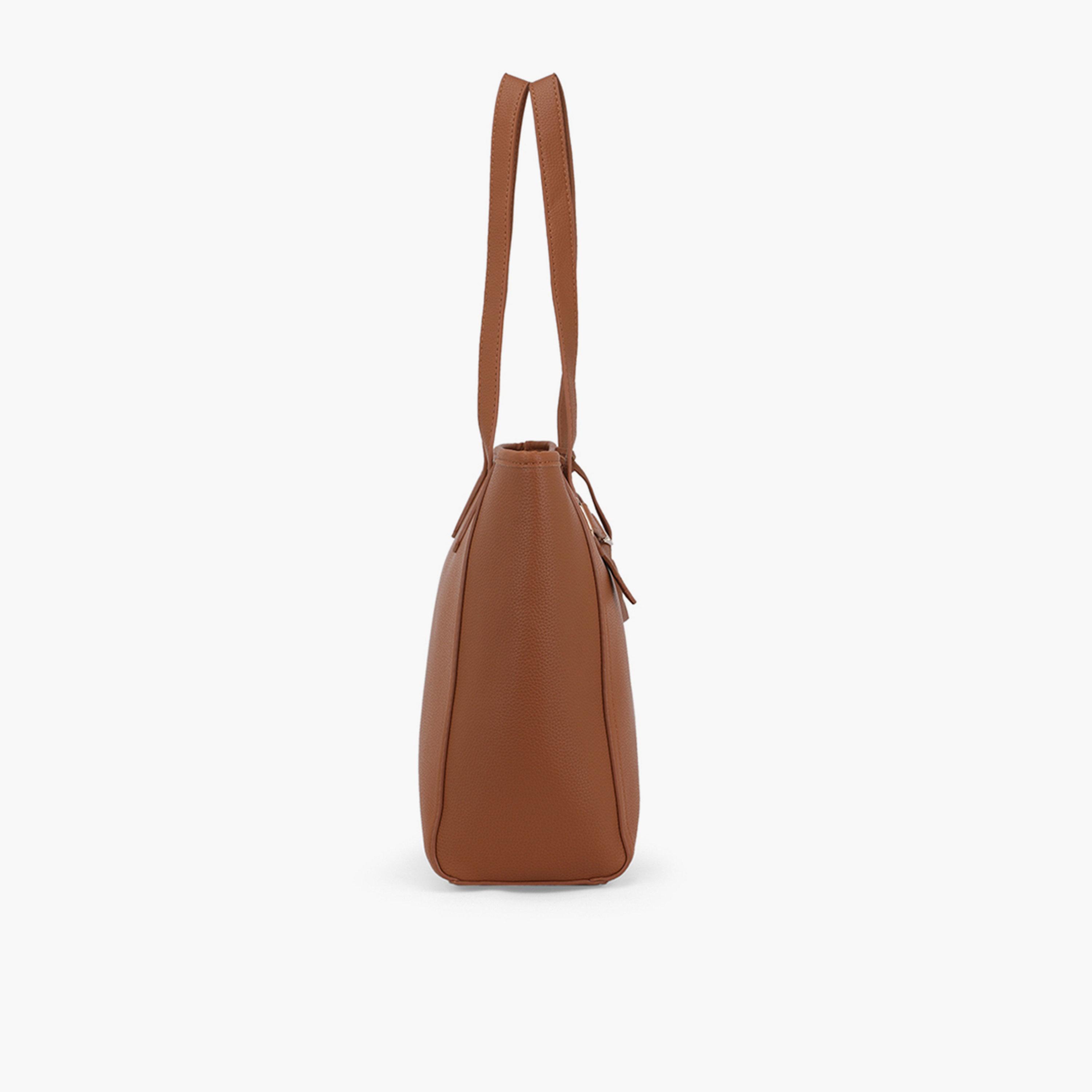 Globus X Styli Tan Textured Buckle Detail Tote Bag-women-bagsandwallets-handbags-image-4