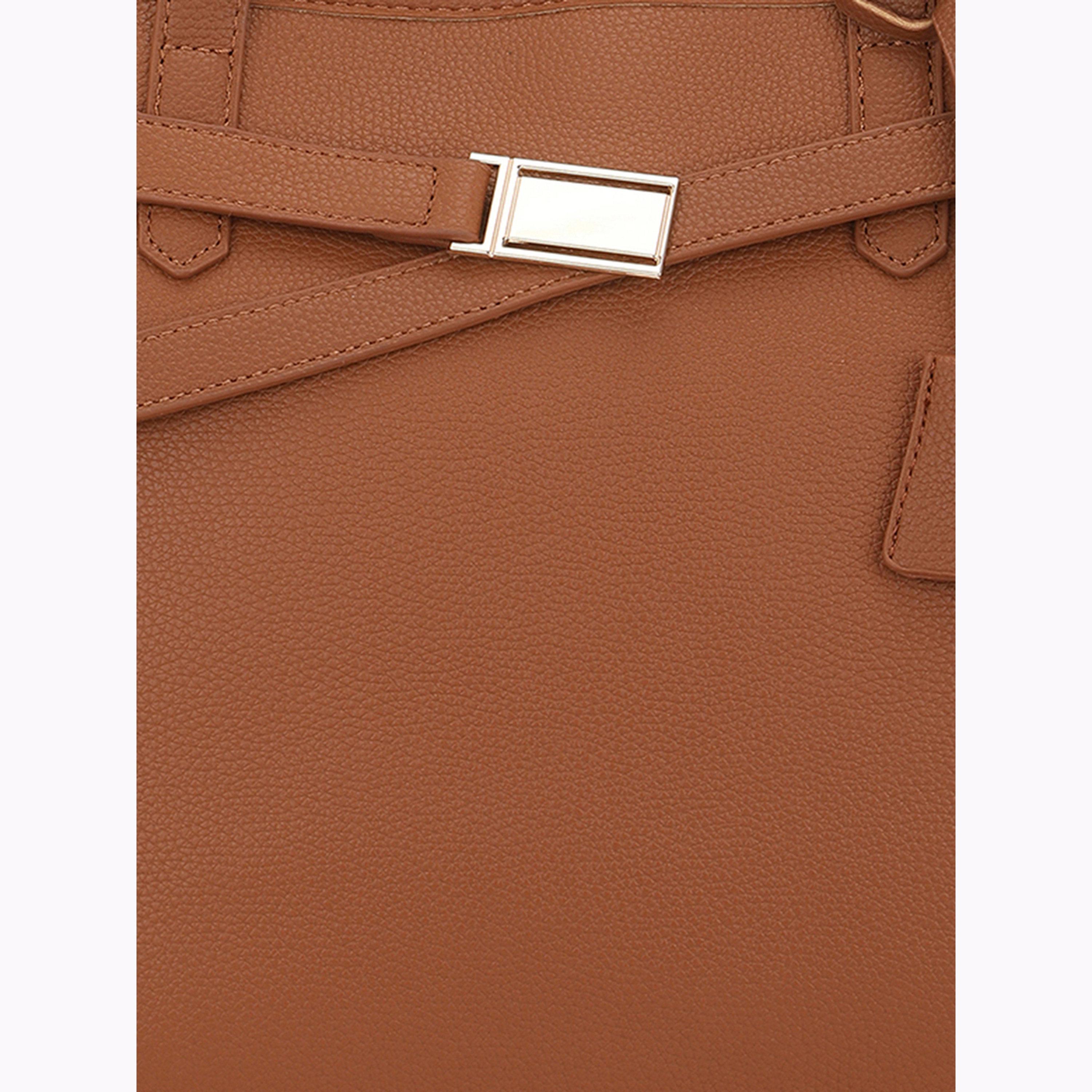 Globus X Styli Tan Textured Buckle Detail Tote Bag-women-bagsandwallets-handbags-image-6