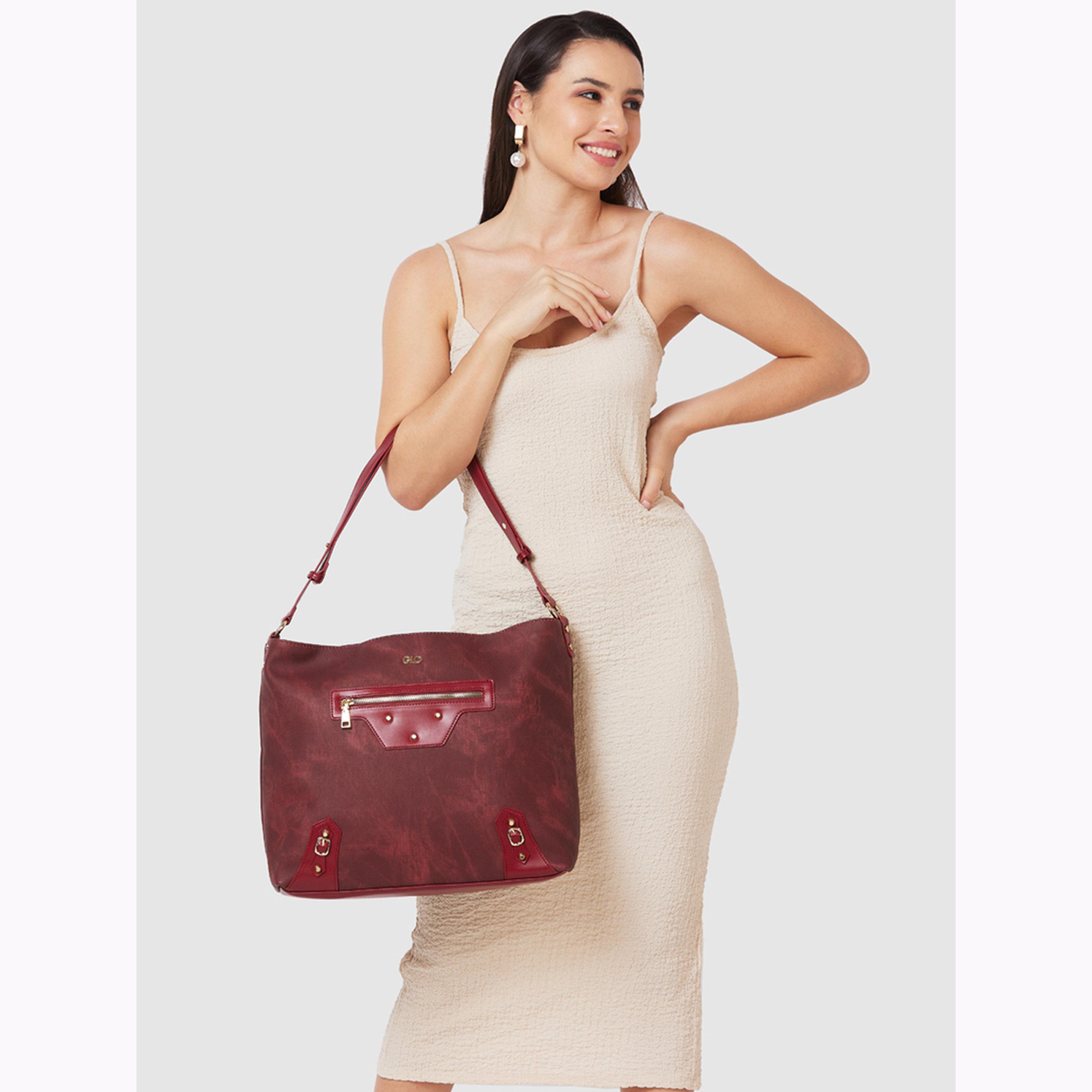 Globus X Styli Maroon Solid Tote Bag with Zip Closure-women-bagsandwallets-handbags-image-2