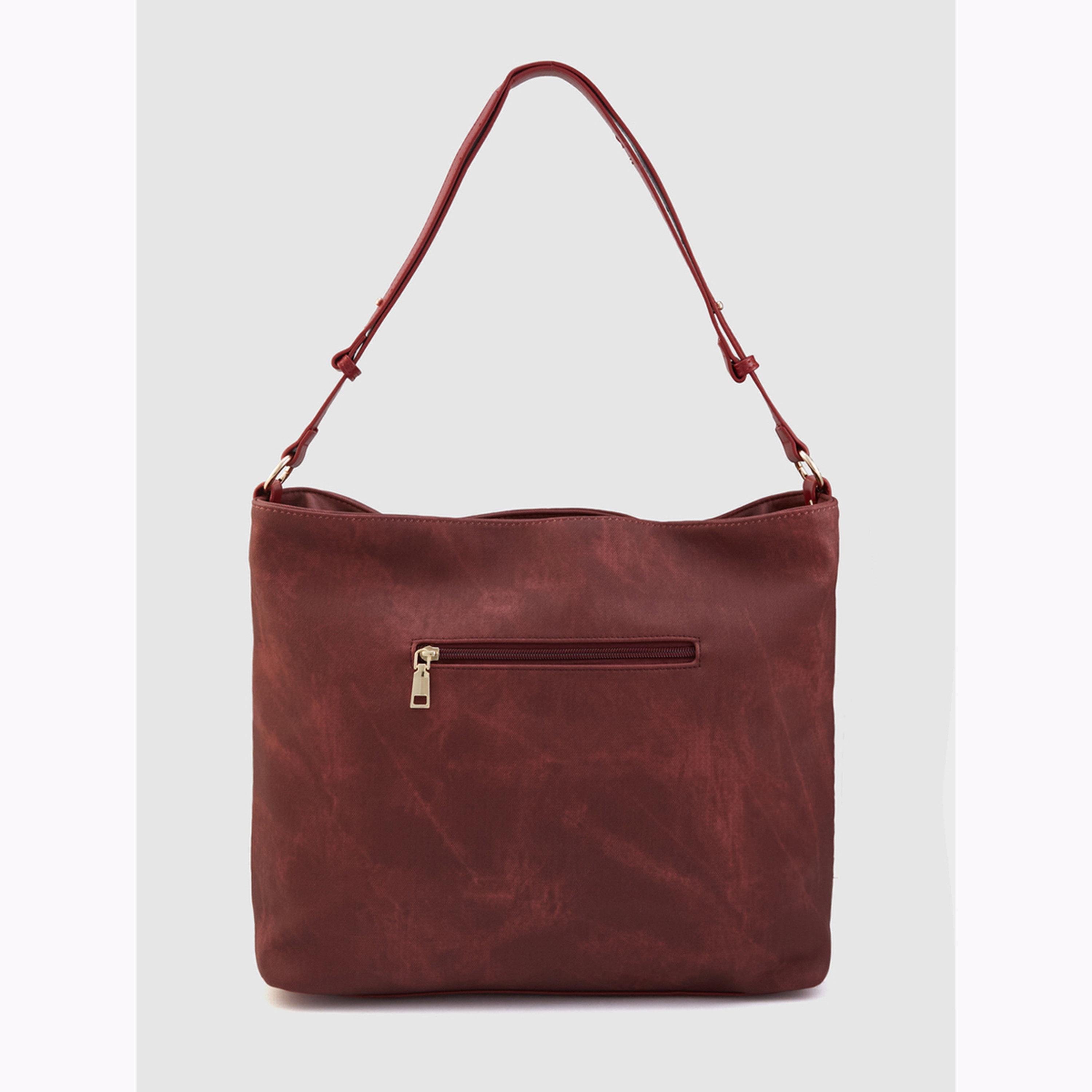 Globus X Styli Maroon Solid Tote Bag with Zip Closure-women-bagsandwallets-handbags-image-3