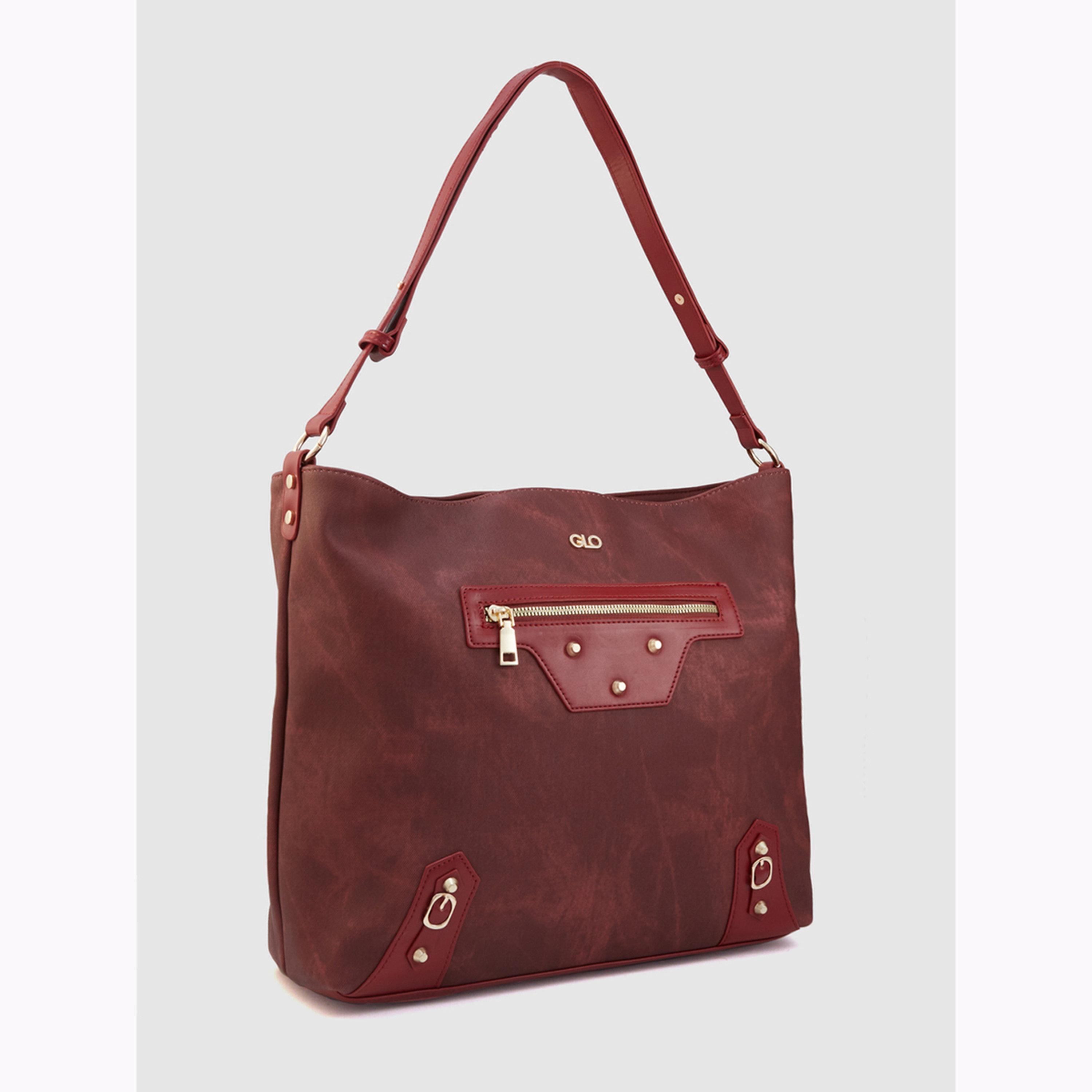 Globus X Styli Maroon Solid Tote Bag with Zip Closure-women-bagsandwallets-handbags-image-4