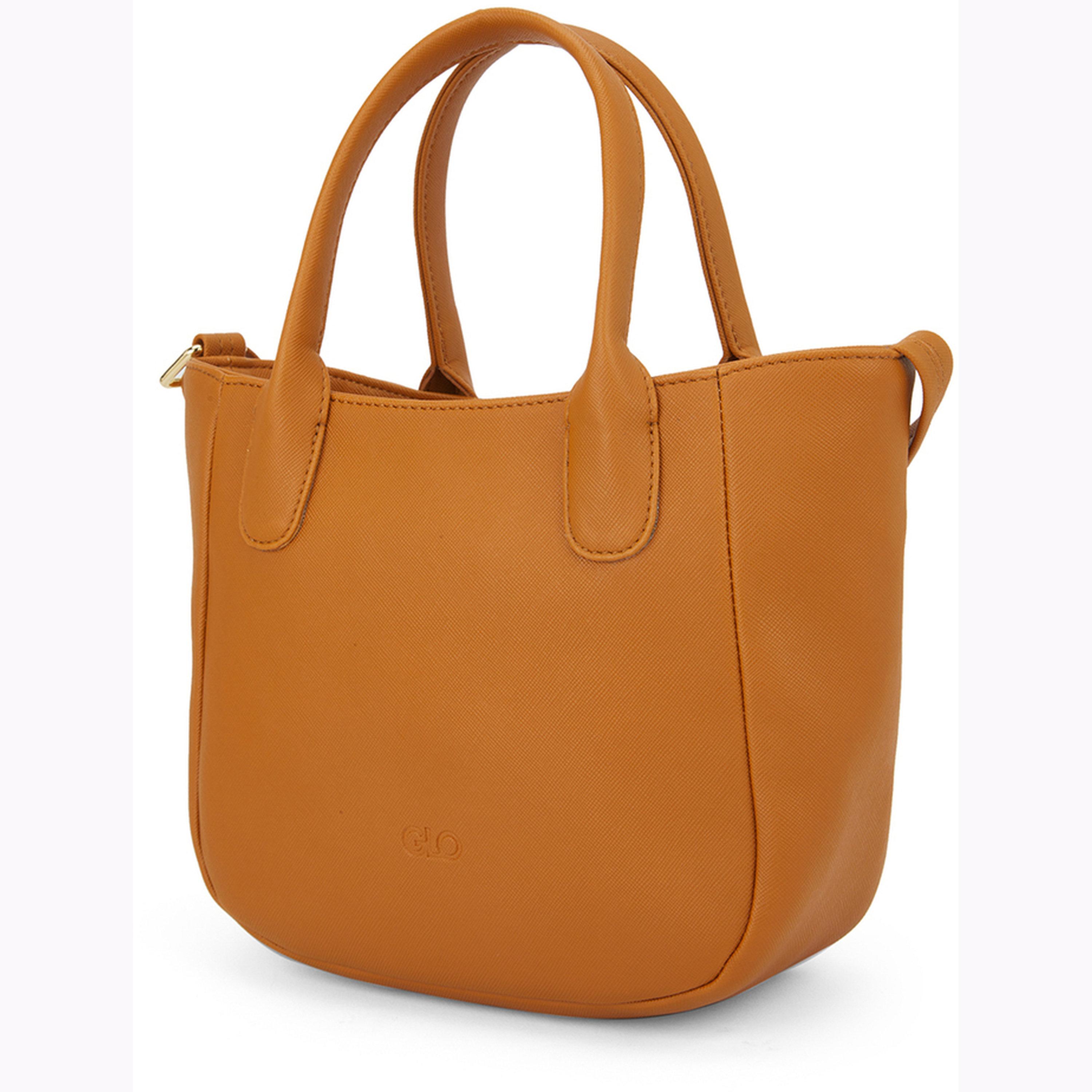 شنطة يد جلد صناعي بتفاصيل بارزة الملمس لون تان-women-bagsandwallets-handbags-image-3