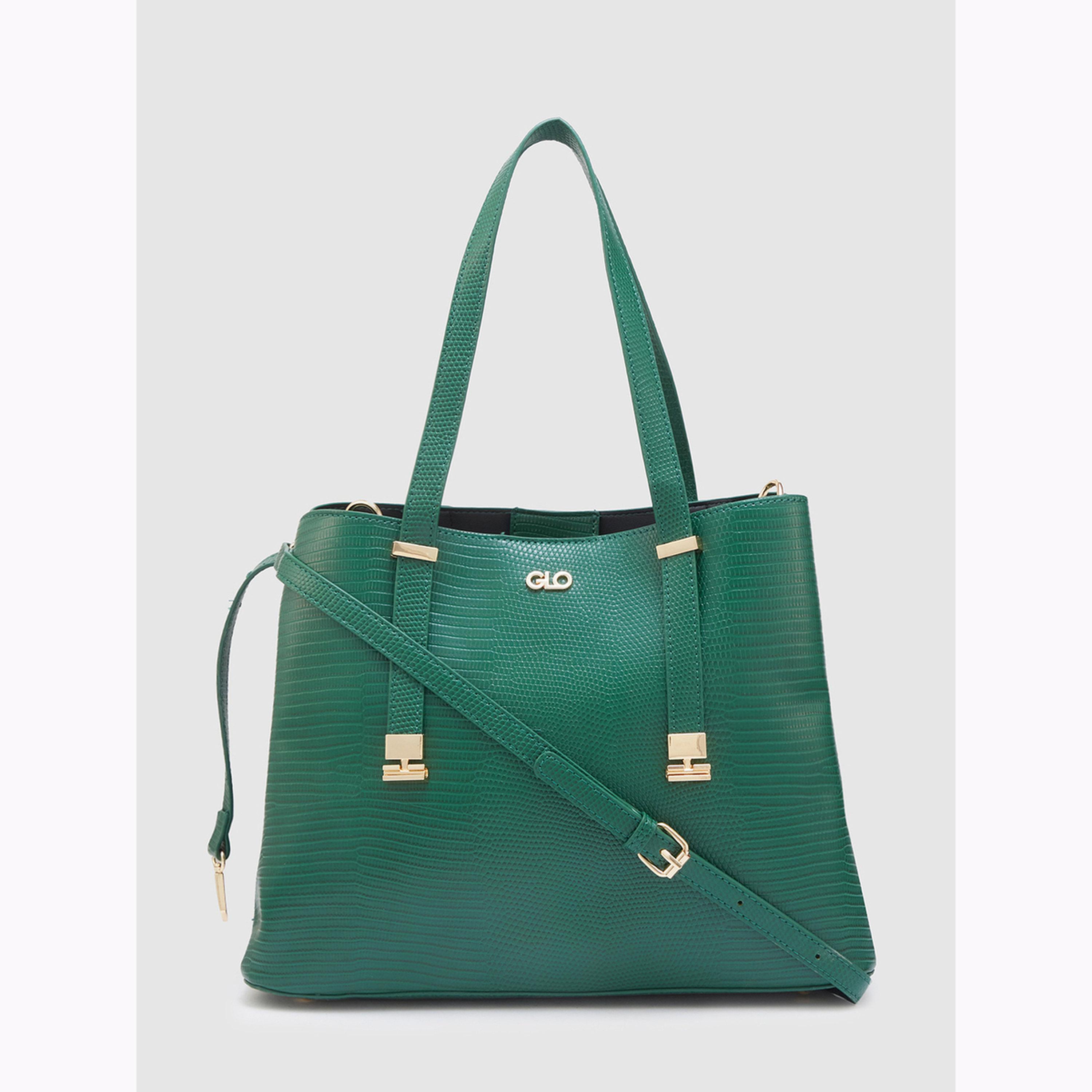 شنطة يد بتفاصيل بارزة الملمس وسحاب إغلاق لون أخضر-women-bagsandwallets-handbags-image-1