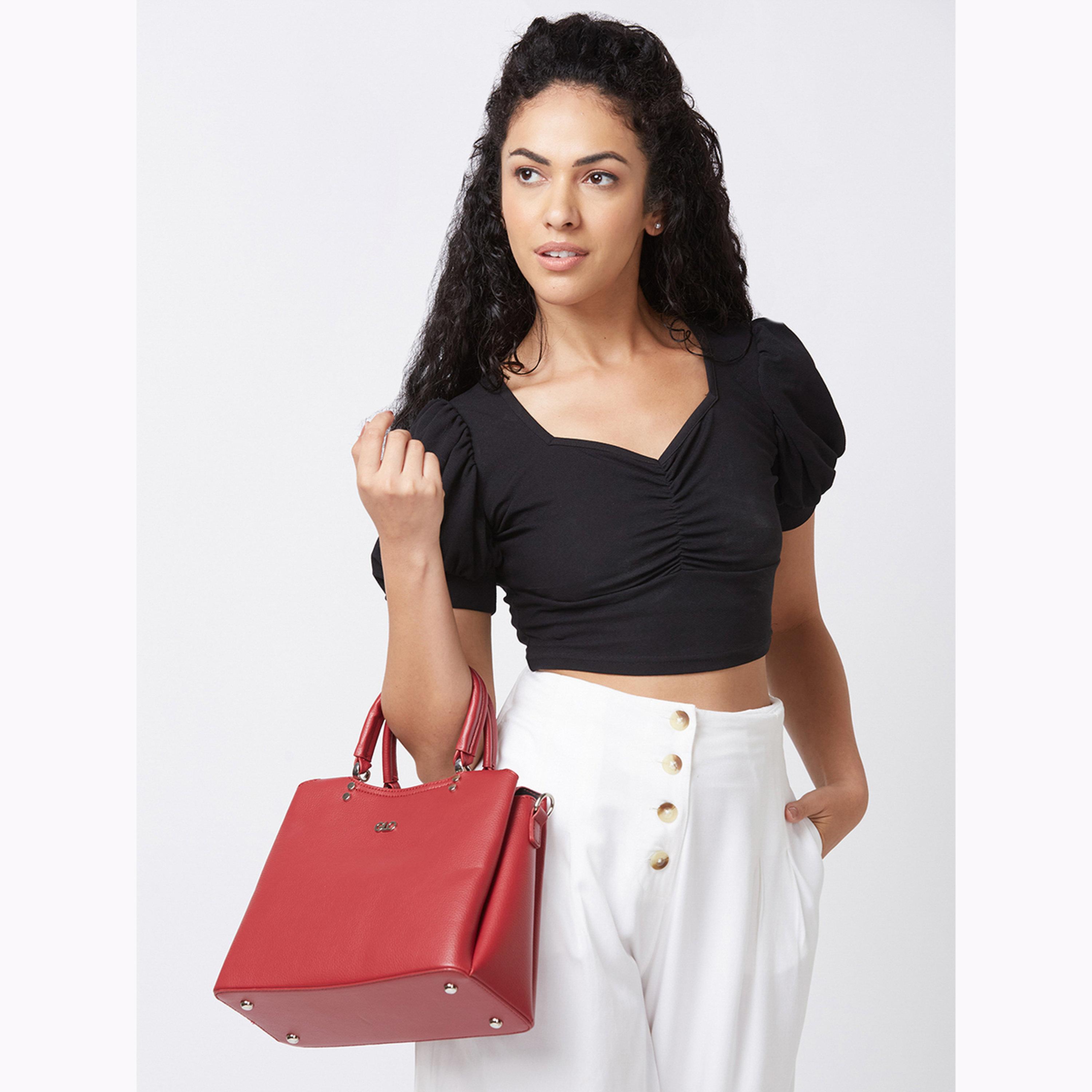 Globus X Styli Red Textured Handbag with Dual Handle-women-bagsandwallets-handbags-image-2