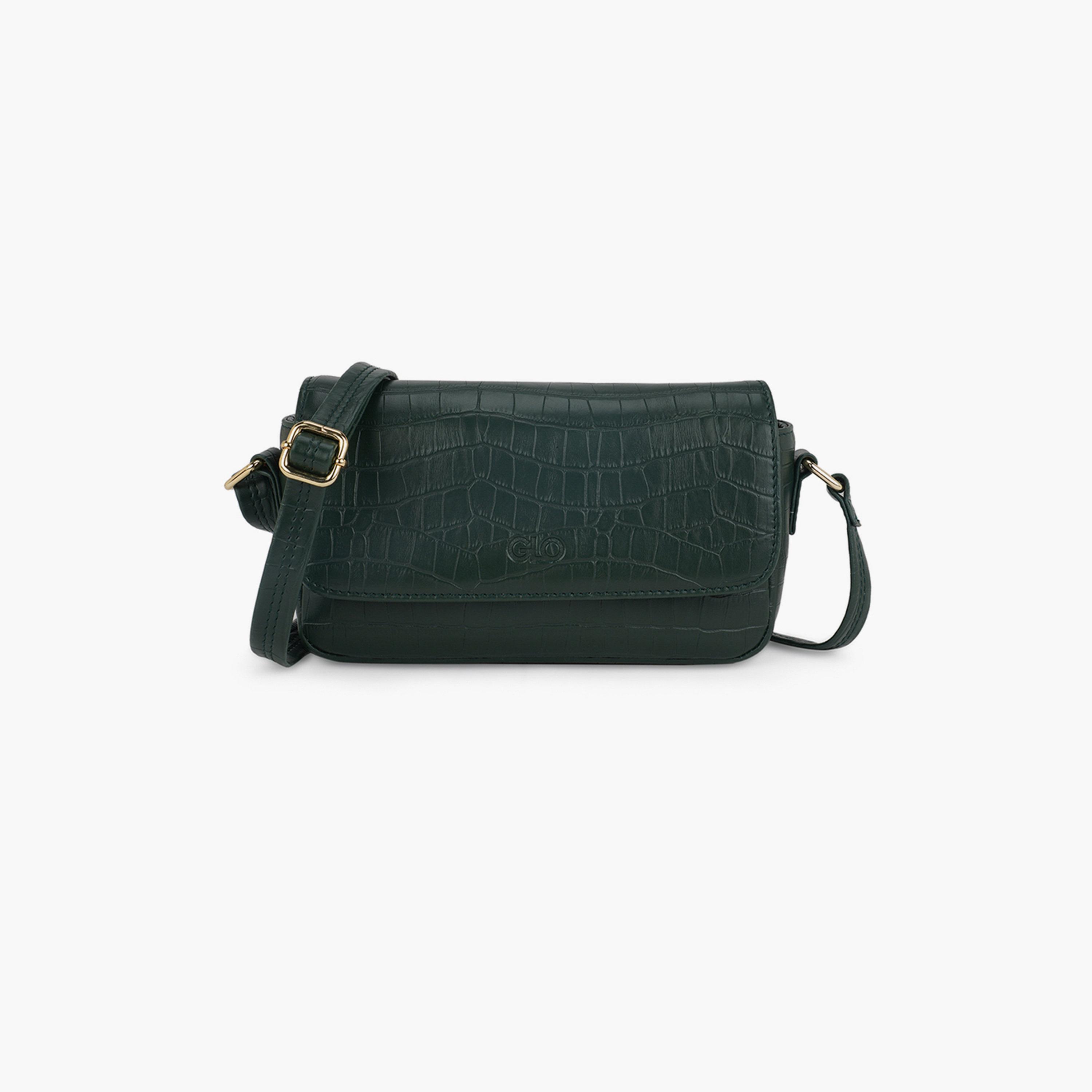 شنطة كروس بودي بتفاصيل بارزة الملمس بنمط جلد التمساح لون أخضر-women-bagsandwallets-handbags-image-1
