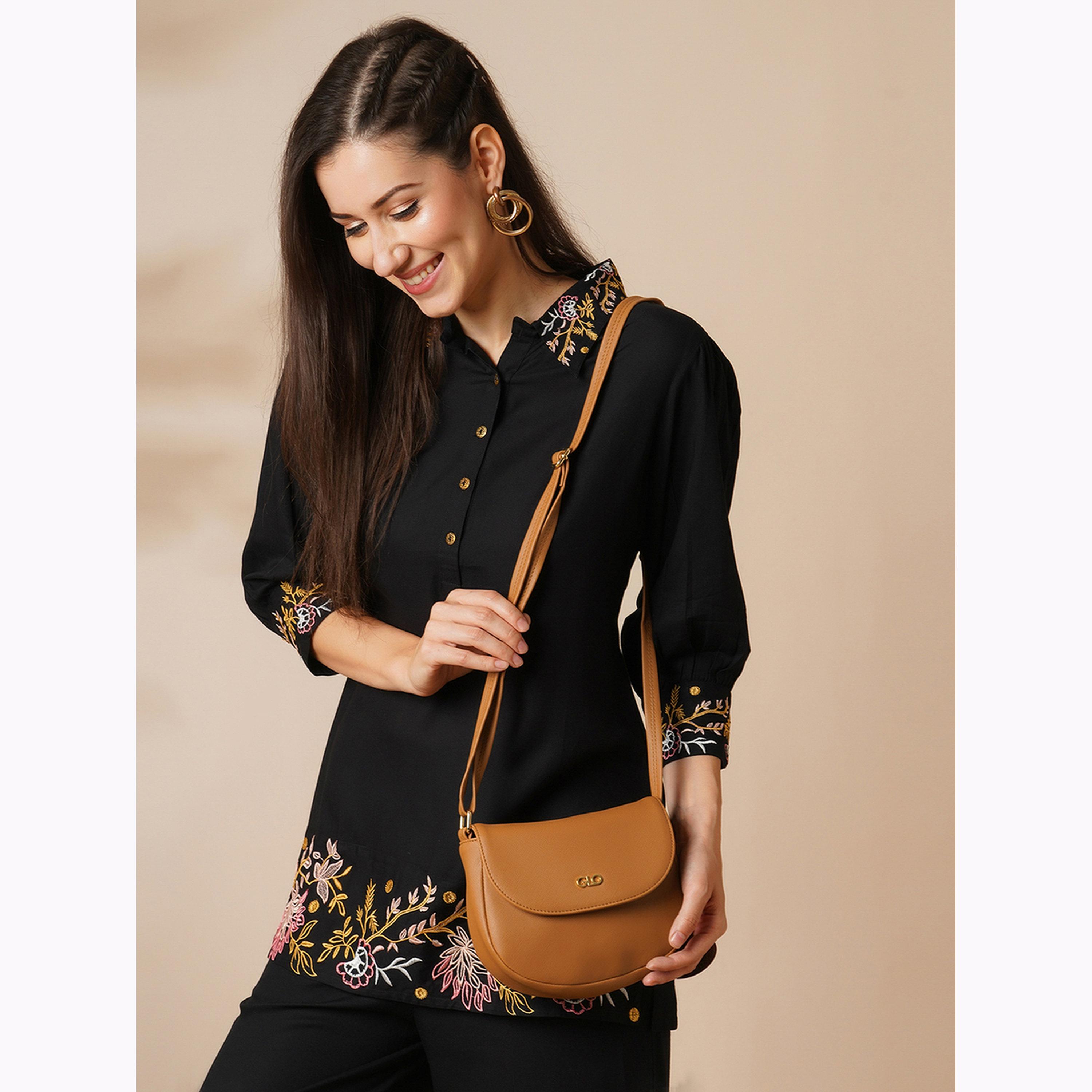 Globus X Styli Tan Faux Leather Textured Crossbody Bag-women-bagsandwallets-handbags-image-2