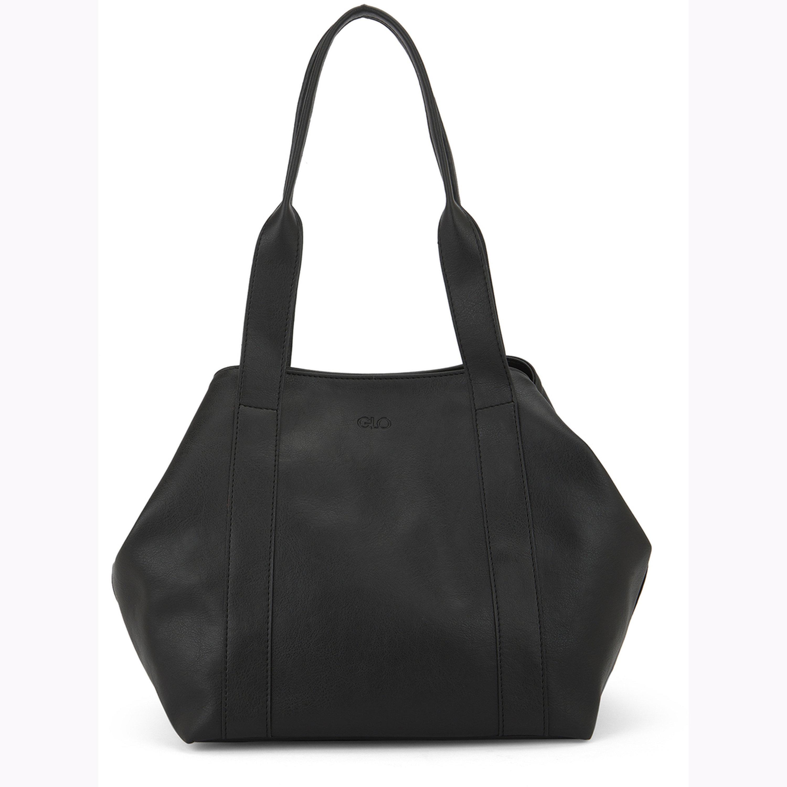 شنطة كتف جلد صناعي بتفاصيل بارزة الملمس لون أسود-women-bagsandwallets-handbags-image-1