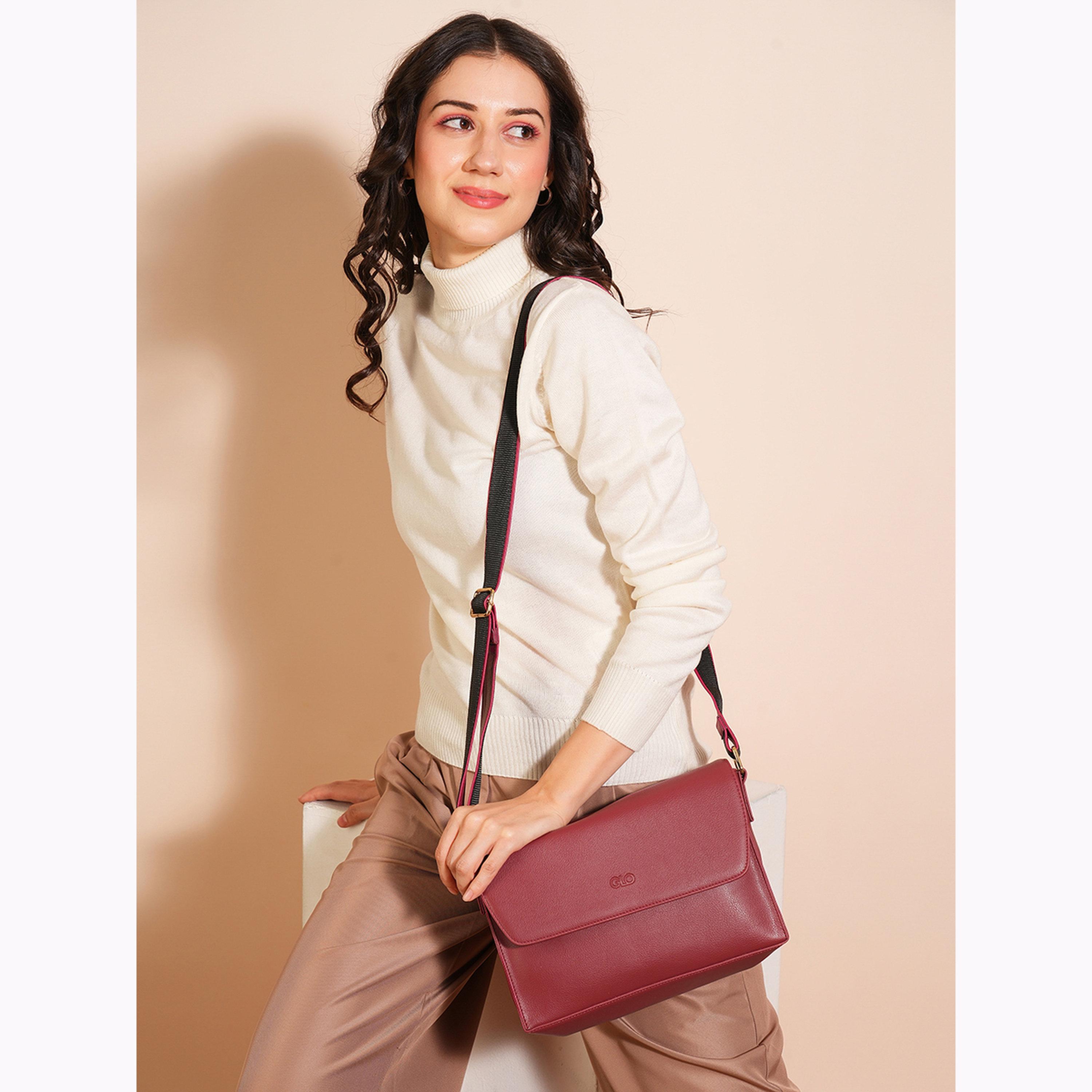 Globus X Styli Maroon Faux Leather Textured Handbag-women-bagsandwallets-handbags-image-2