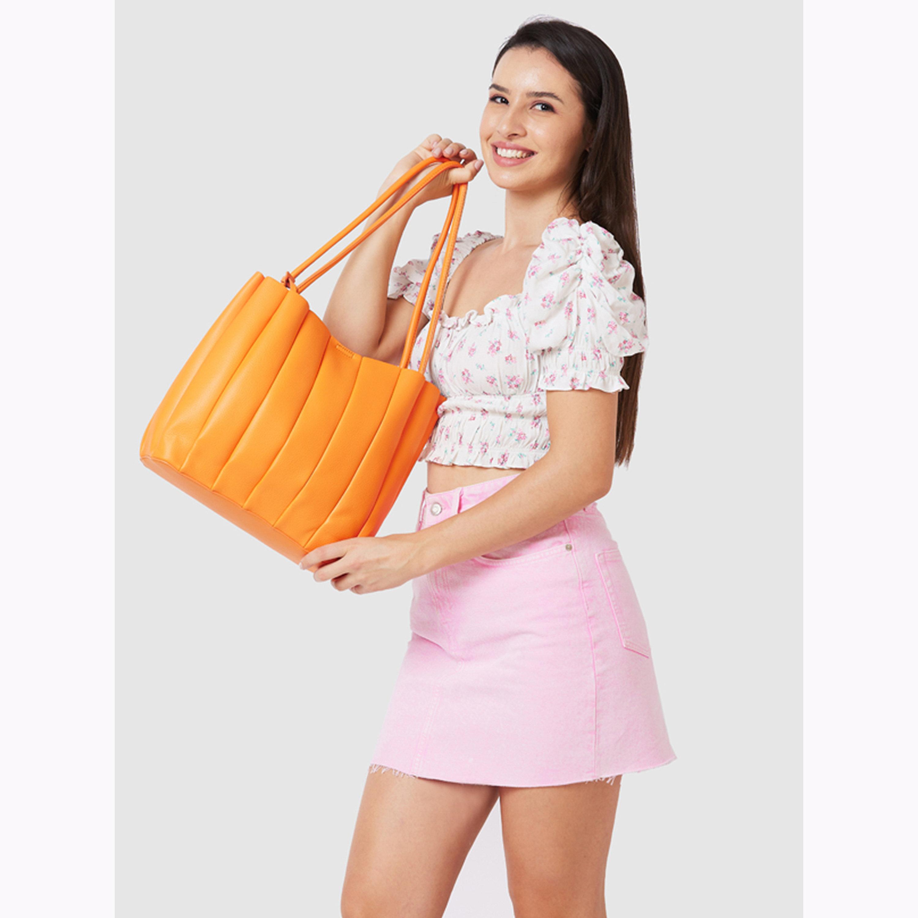 Globus X Styli Orange Textured Quilted Shoulder Bag-women-bagsandwallets-handbags-image-2