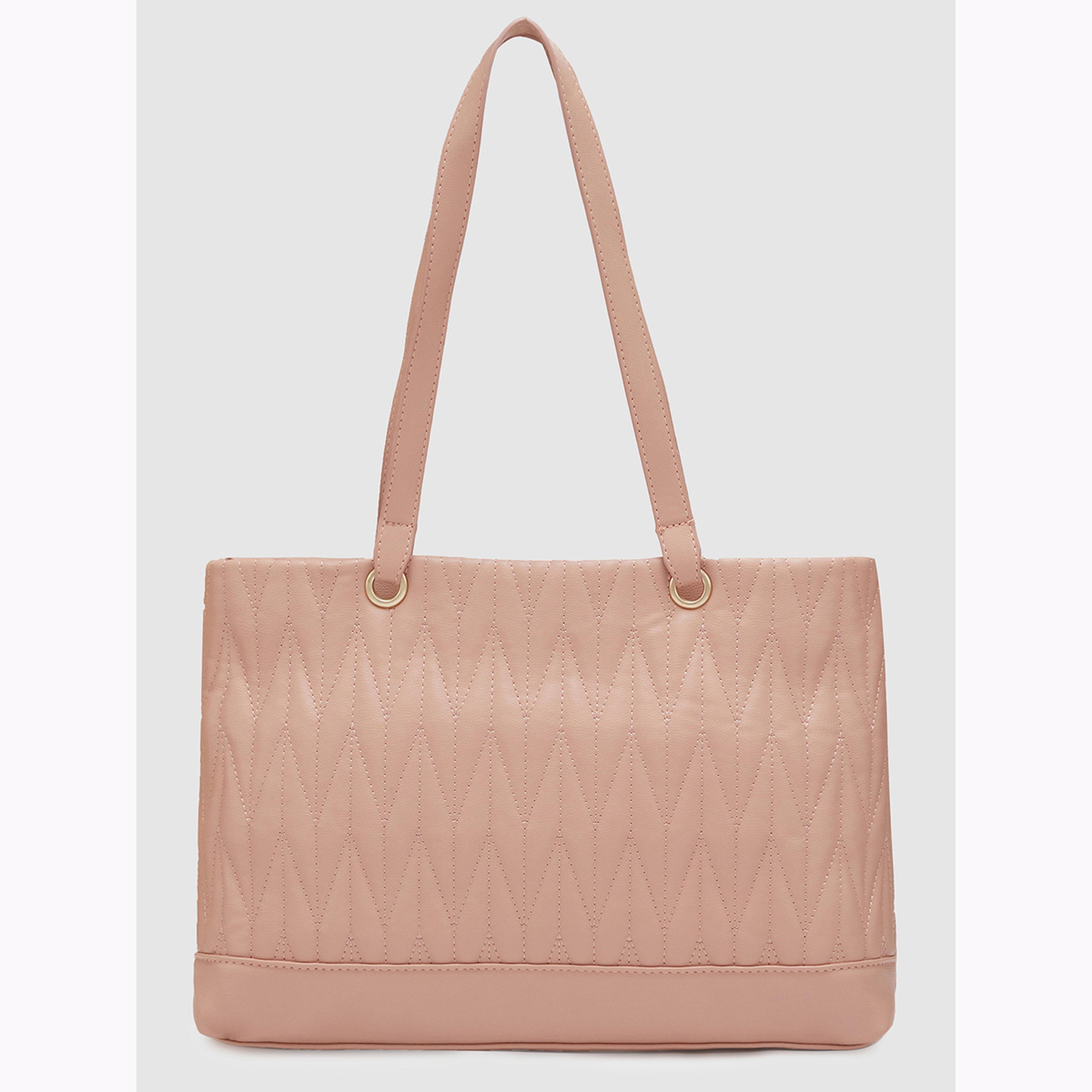 شنطة توت بتفاصيل بارزة الملمس وسحاب إغلاق لون نيود-women-bagsandwallets-handbags-image-1