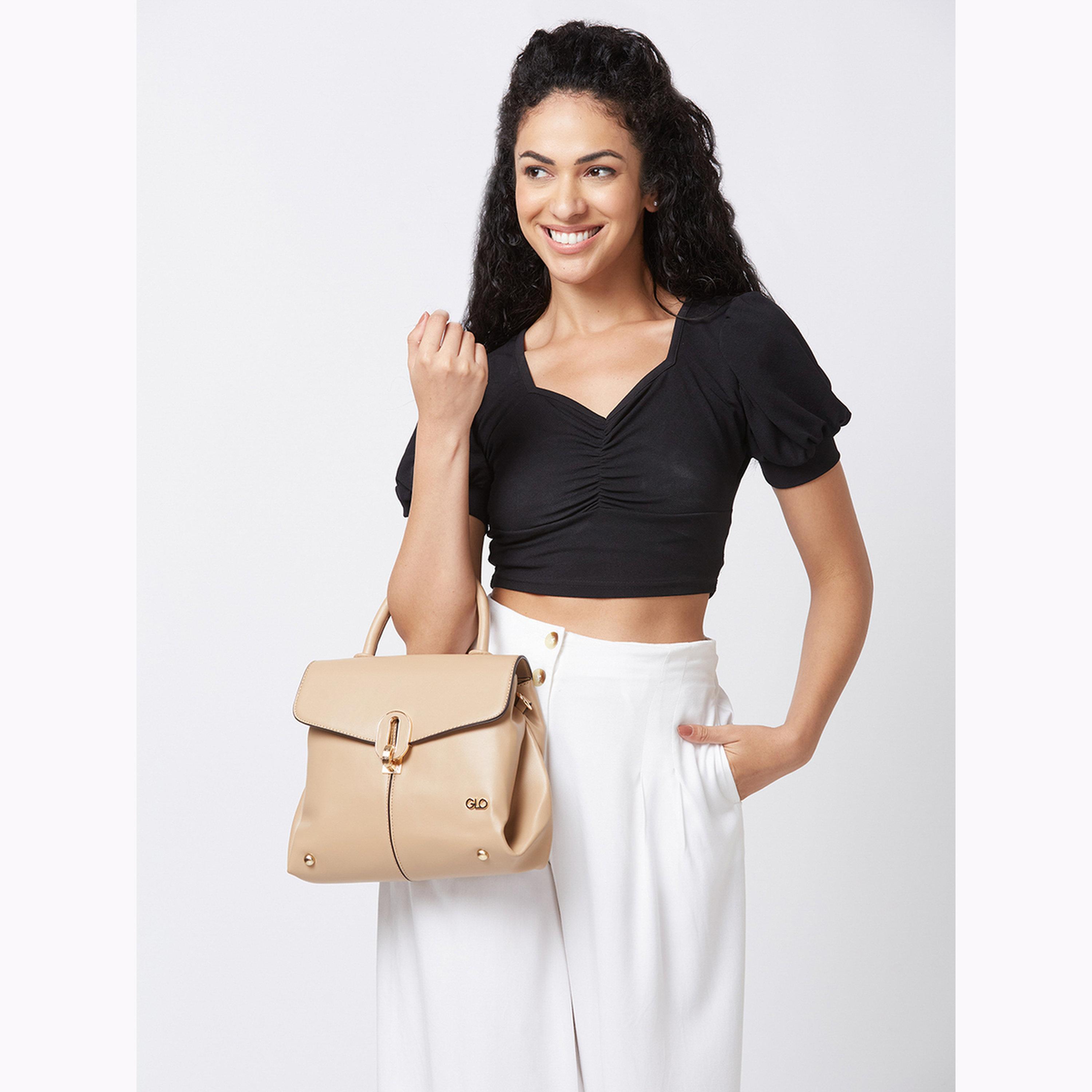 Globus X Styli Khaki Solid Handbag with Top Handle-women-bagsandwallets-handbags-image-2